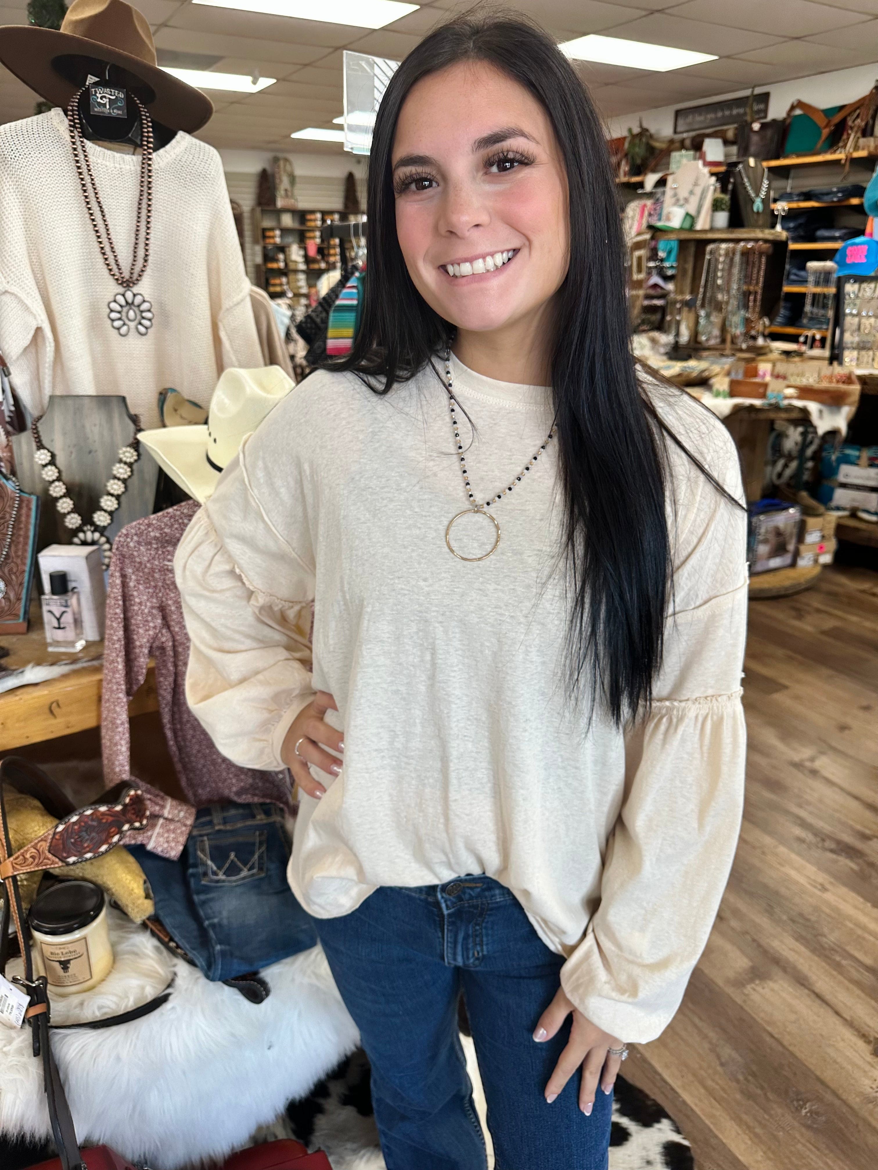 Women's Cream Gathered Sleeve Loose Blouse - Casual Comfortable Tunic Top for Everyday Wear, Office & Outings