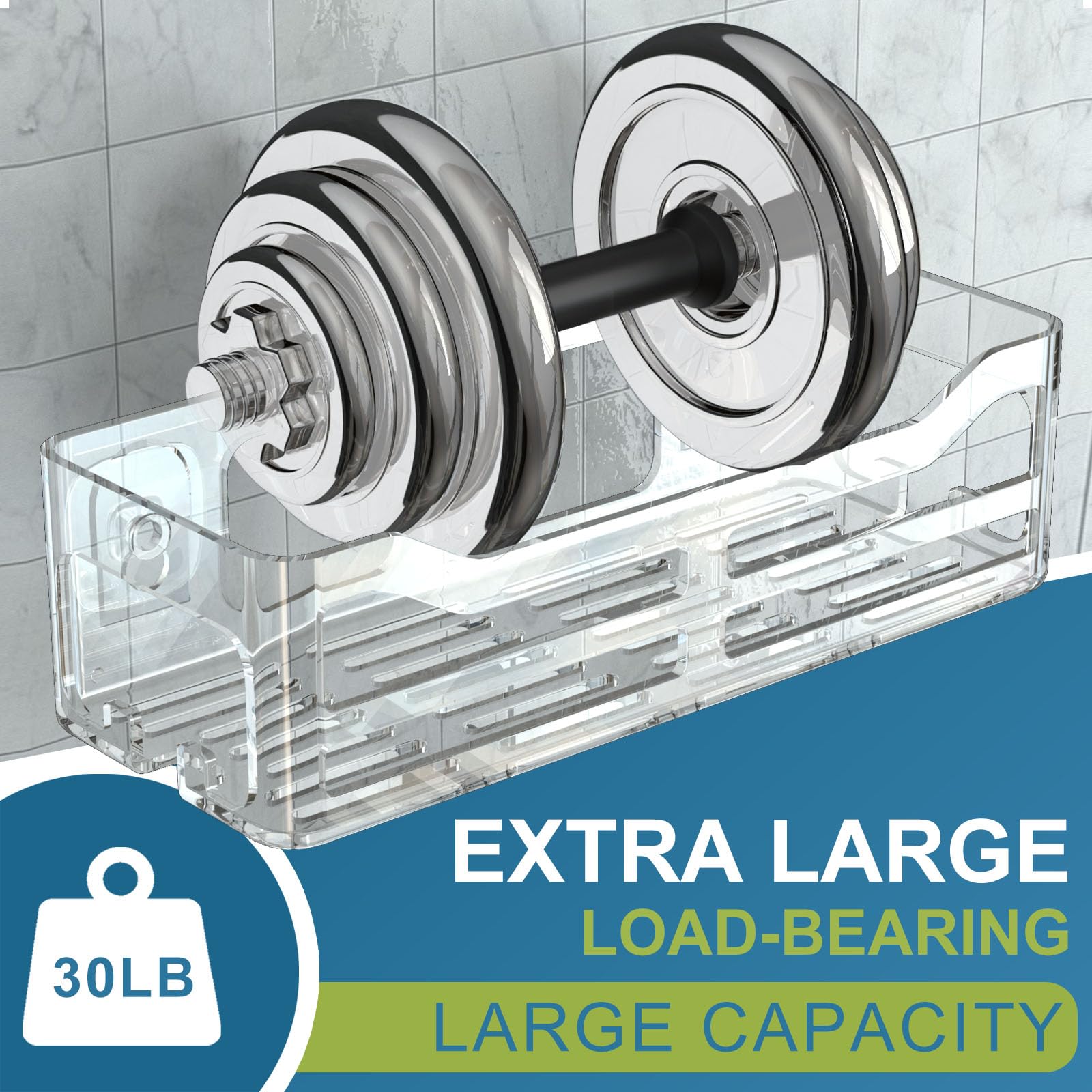 Premium Acrylic Shower Caddy with Hooks - Wall Mounted Bathroom Storage Organizer for Shampoo, Soap & Toiletries (2 Pack) - Perfect for Small Bathrooms, Dorm Rooms & RV Showers