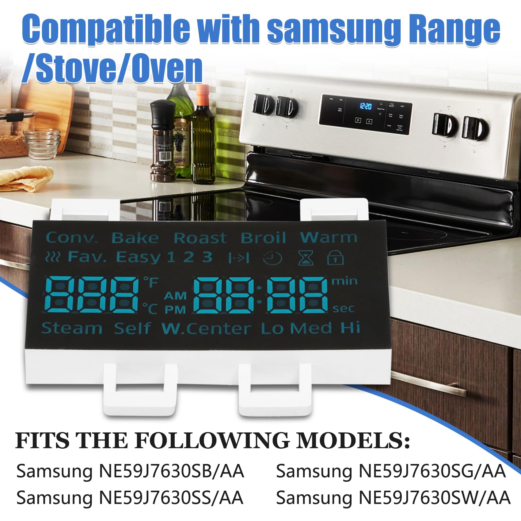 Upgraded DE07-00129A LED Display Board for Samsung Electric Range - Compatible with NE59J7630SB/AA NE59J7630SG/AA NE59J7630SS/AA NE59J7630SW/AA Models | OEM Quality Replacement Part | Perfect for Oven/Stove Control Panel Repair & Maintenance