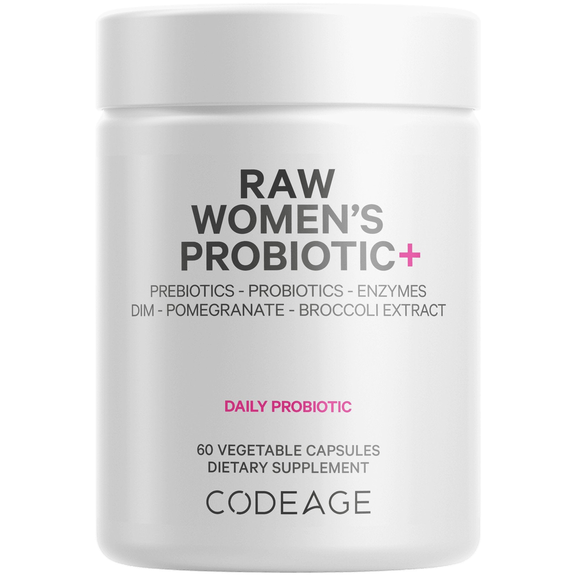 Codeage Raw Women's Probiotic+ Supplement - 50 Billion CFU for Digestive & Immune Support - Vegan, Non-GMO, Shelf-Stable - Supports Gut Health & Vaginal Balance - Perfect for Daily Wellness & Travel