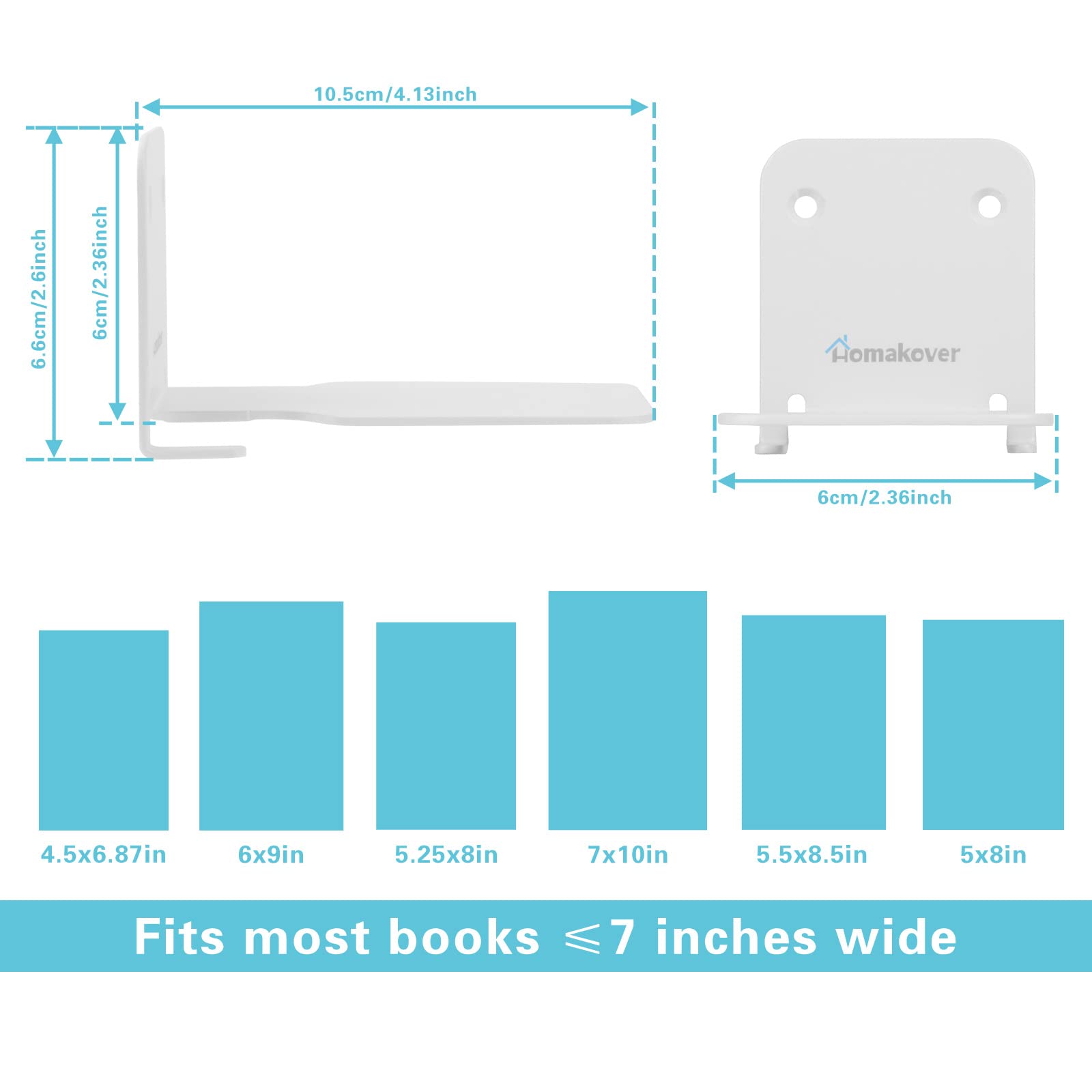 Homakover Invisible Floating Bookshelves - Heavy Duty Wall Mounted Book Organizer | 4-Pack White Iron Storage Shelves for Bedroom, Living Room & Office | Perfect for Small Spaces & Home Decor