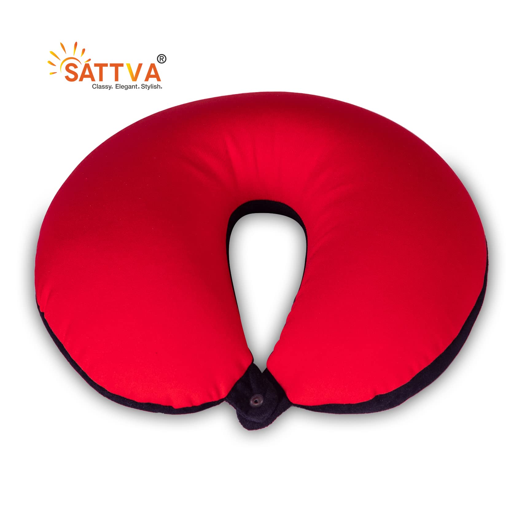 SATTVA Travel Neck Pillow - Soft Fabric Support for Head, Neck & Shoulder with High-Density Microbeads - Red & Black - Perfect for Airplanes, Cars, Office & Home Use