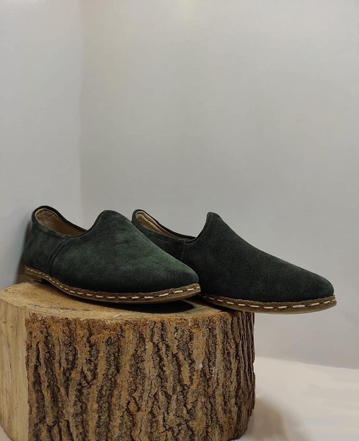 Authentic 100% Handmade Genuine Leather Men's Turkish Saracli Slippers - Lightweight & Breathable Comfort - Size 10.5 Navy Blue - Perfect for Home, Lounge & Gift Giving