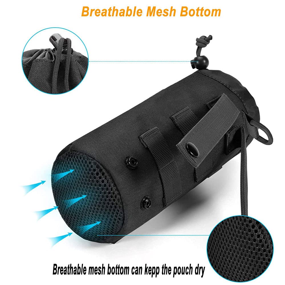 Upgraded 1000D Nylon MOLLE Water Bottle Pouch - Durable Drawstring Mesh Bottom Holder for Backpack, Running, Hiking & Outdoor Camping Gear | Perfect for Tactical Backpacks, Military Use & Adventure Sports