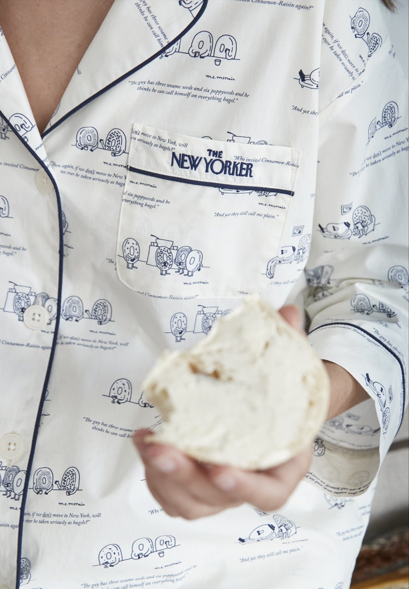 Sleepy Jones x The New Yorker Marina Pajama Set - Dozin' Bagels Cream Cotton Lounge Wear | Cozy Sleepwear for Women, Perfect for Bedtime & Relaxation at Home