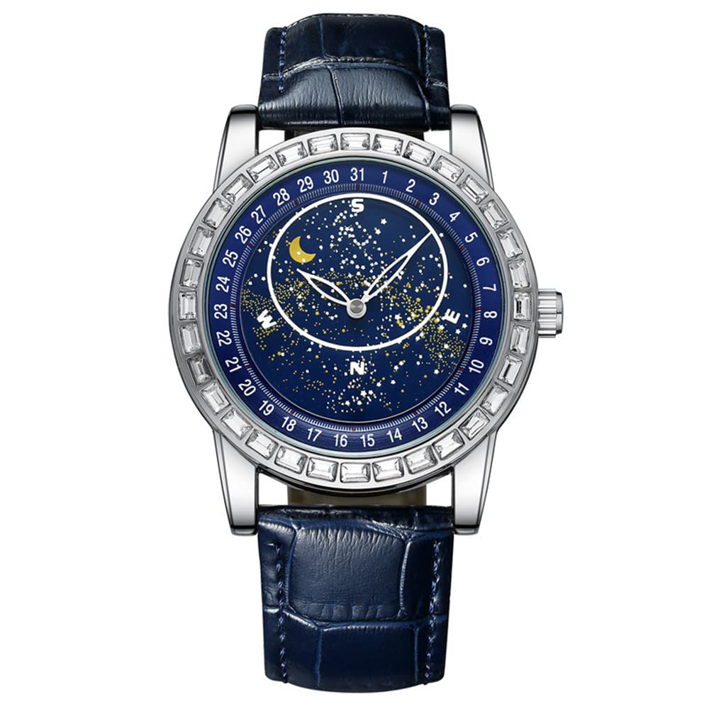 Automatic Mechanical Men's Watch with Diamond Accents & Rotating Star Dial - Luminous Hands for Night Visibility - Perfect for Formal Events, Business Meetings & Special Occasions