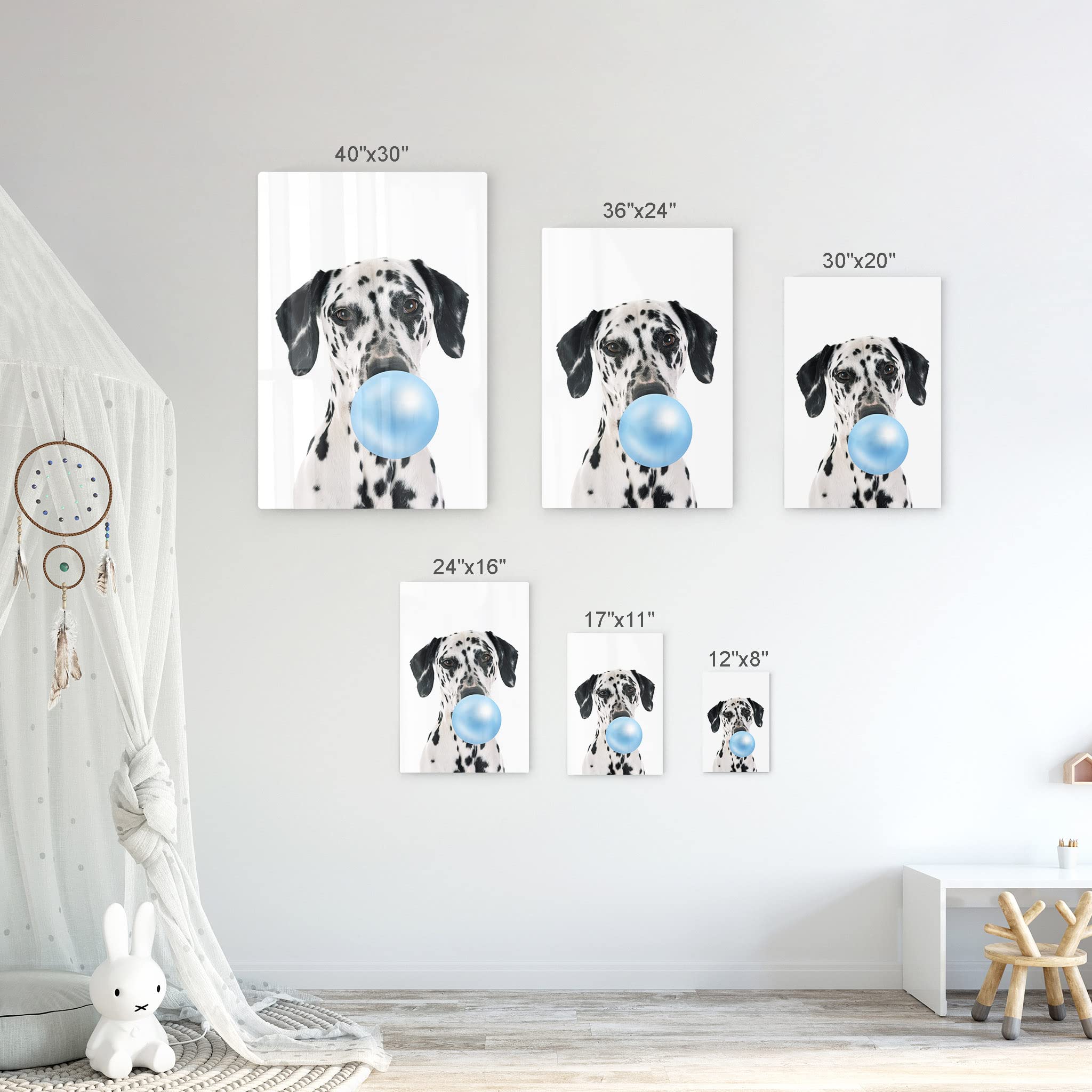 Dalmatian Dog Chewing Blue Bubble Gum Metal Wall Art Print - Pet Lover Gift, Animal Pop Art Decor for Office, Living Room, Bedroom, Nursery (12x8 Inches) - Perfect for Dog Lovers & Unique Home Decor