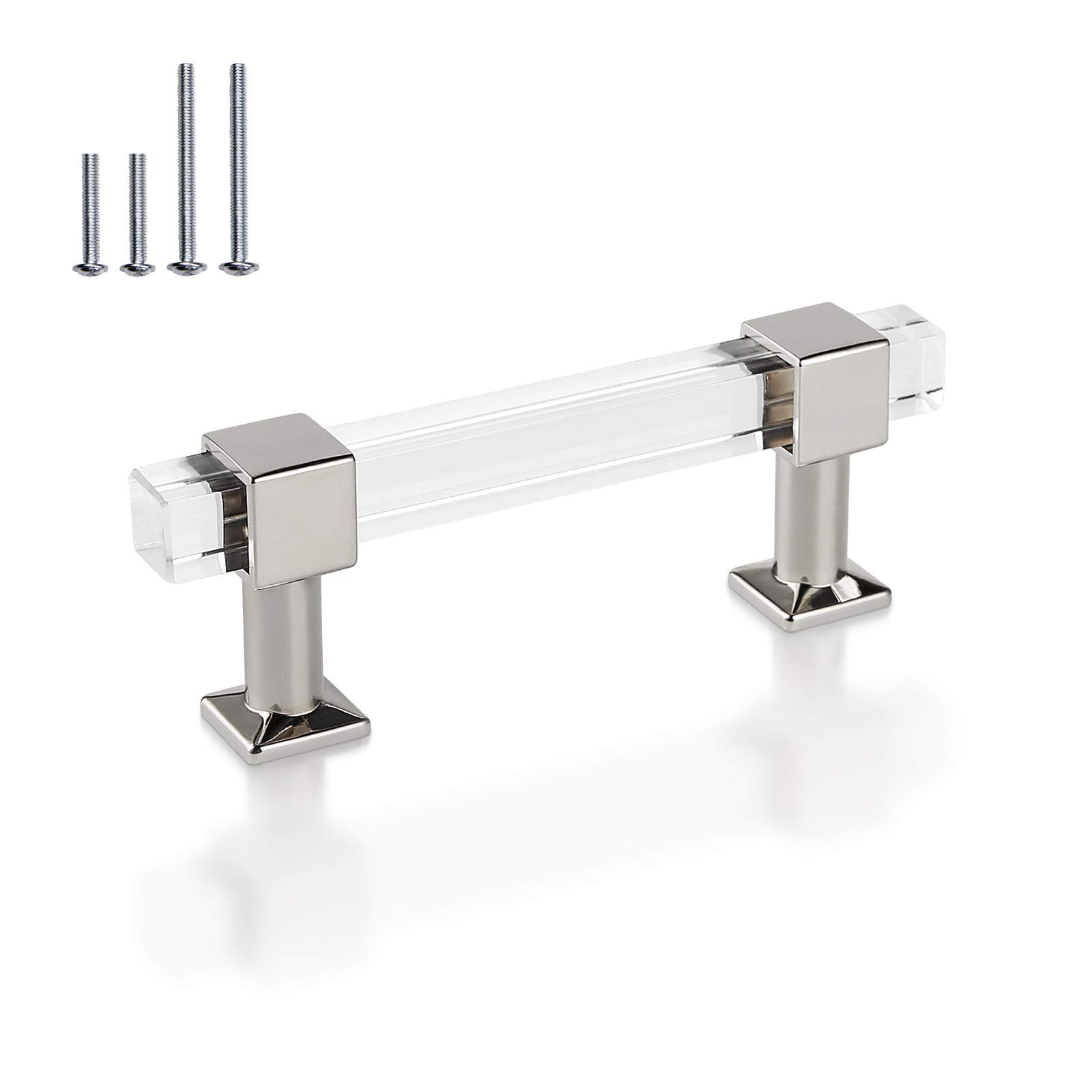 Mengico 25 Pack 3 Inch Cabinet Pulls - Polished Chrome Modern Kitchen Cabinet Handles & Drawer Pulls - Acrylic Cabinet Hardware for Bathroom, Bedroom, Kitchen & Office Storage Solutions