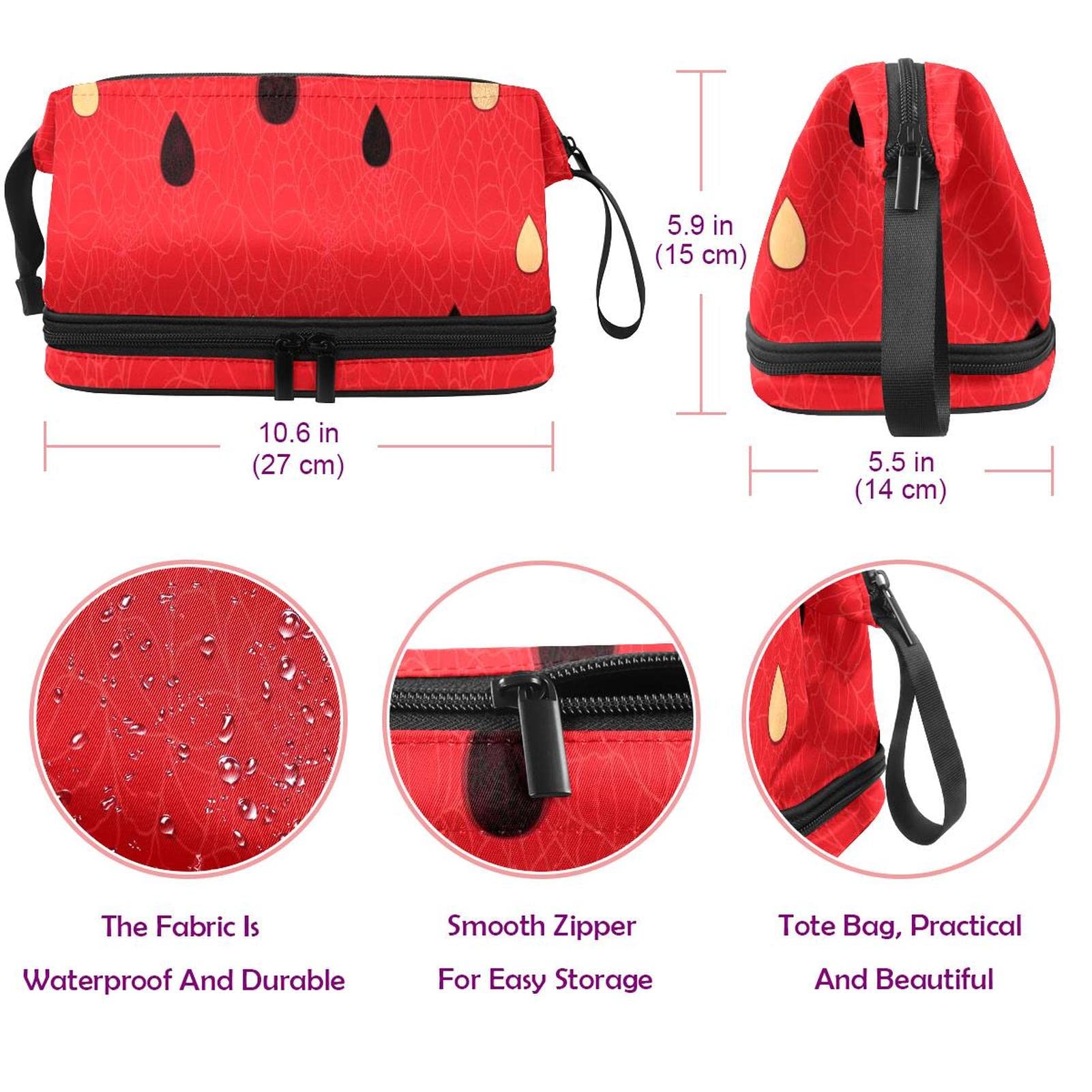 Large Travel Cosmetic Bag for Women - Watermelon Pattern Makeup Organizer, Red Fruit Design Toiletry Pouch | Perfect for Vacation, Gym, Business Trips & Daily Use