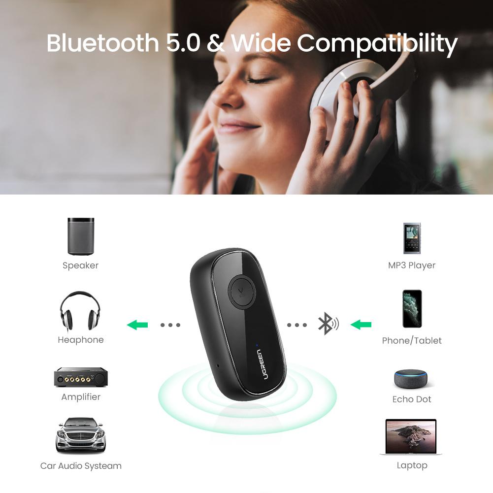 UGREEN Bluetooth 5.1 Car Aux Adapter - Wireless Audio Receiver for Car Stereo, Hands-Free Calling & Music Streaming - Perfect for Commuting, Road Trips & Older Car Upgrades