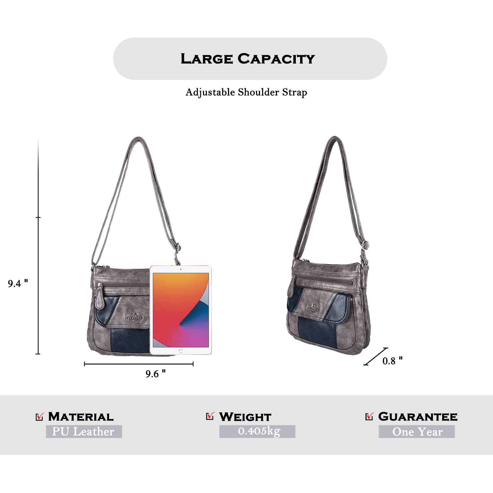 Angel Kiss Women's Crossbody Bag - PU Leather Adjustable Shoulder Handbag Purse for Ladies - Perfect for Work, Travel & Everyday Use
