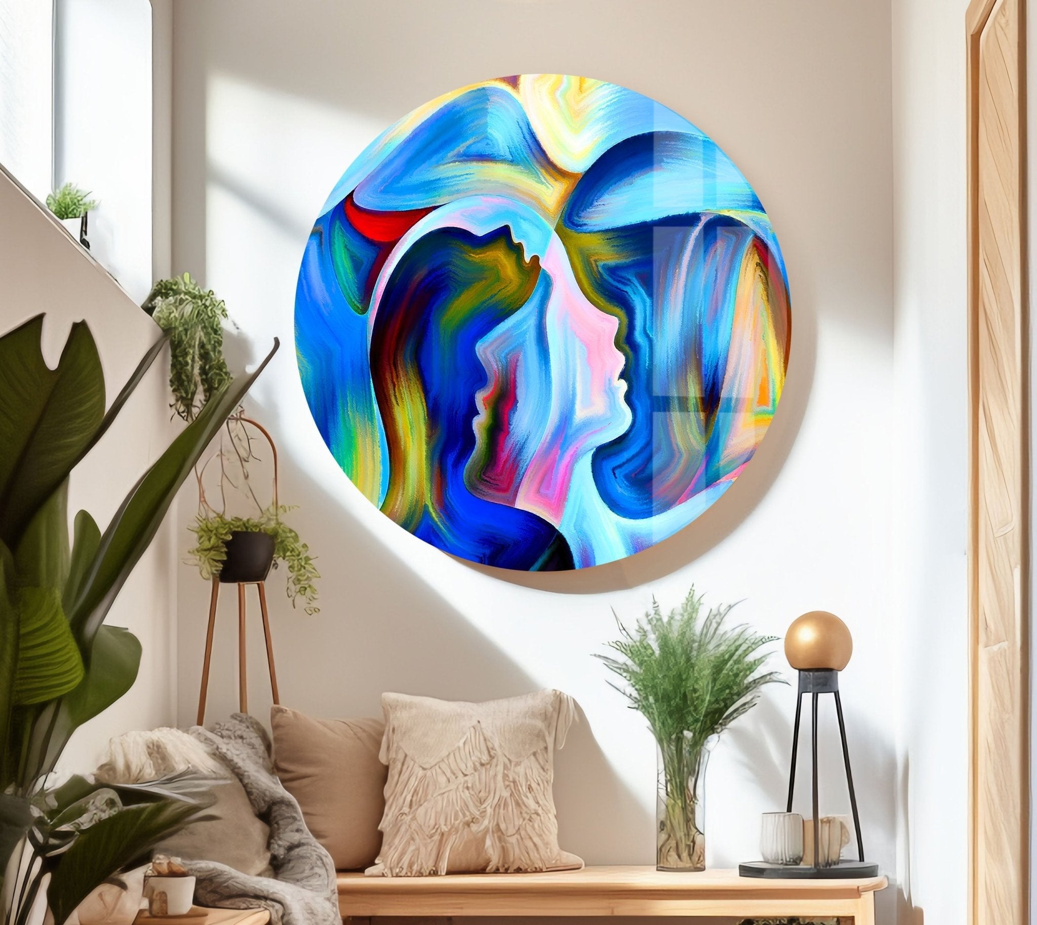 Abstract Woman Glass Wall Art - Modern Handmade Glass Painting for Home & Office Decor - Perfect for Living Room, Bedroom, or Office Wall Decor