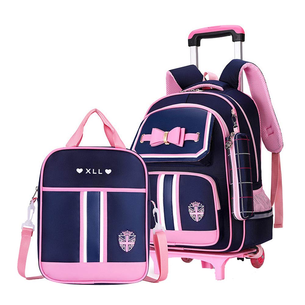 Stylish Bow-Knot Print Rolling Backpack for Elementary & Middle School - Durable Wheeled Book Bag with Adjustable Handle - Perfect for School, Travel & Daily Commute