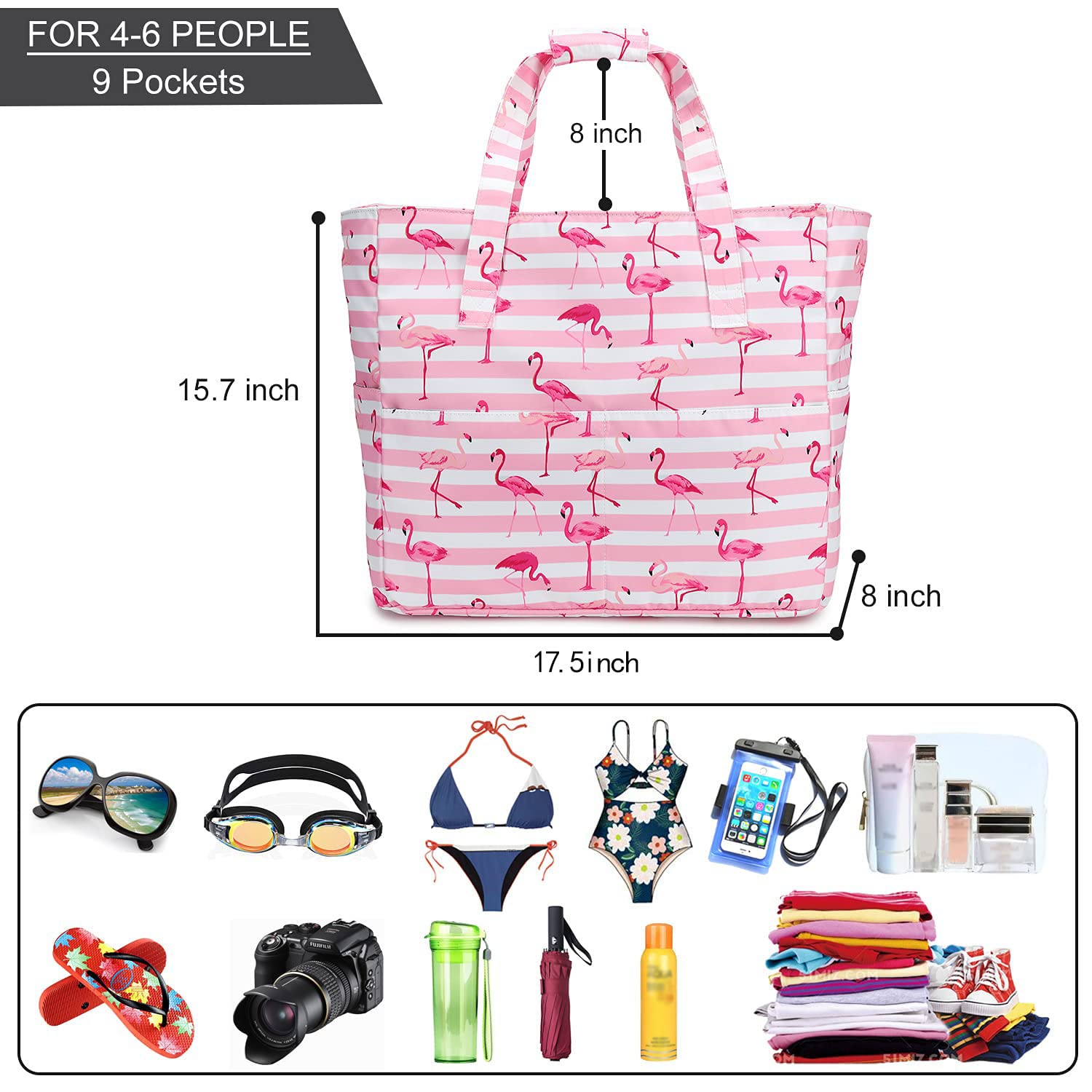 LEDAOU Large Waterproof Beach Tote Bag for Women - Sandproof Zippered Pool & Gym Bag with Wet Pocket - Perfect for Beach, Travel, Grocery Shopping & Outdoor Activities