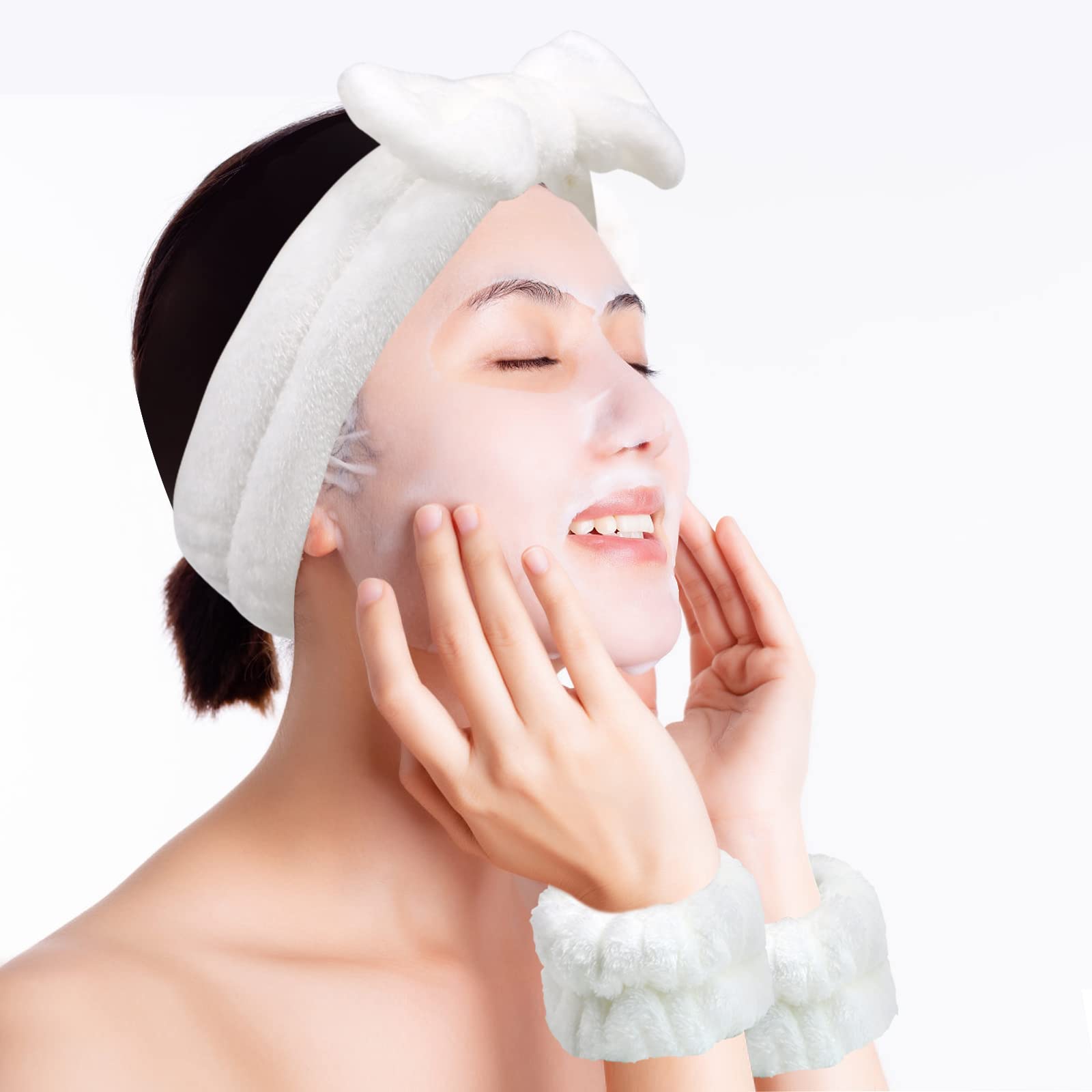 Yoseng 6-Piece Spa Headband Set for Women - Soft Makeup & Skincare Headbands with Wristbands for Face Washing, Makeup Removal, Showering (Black & White) - Perfect for Home Spa, Beauty Routine & Skincare Treatments