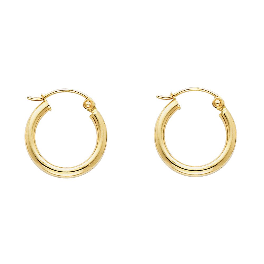 Sonia Jewels 14K Yellow or White Gold 2mm Round Tube Polished Hoop Earrings - Elegant Everyday Wear for Work, Parties & Special Occasions