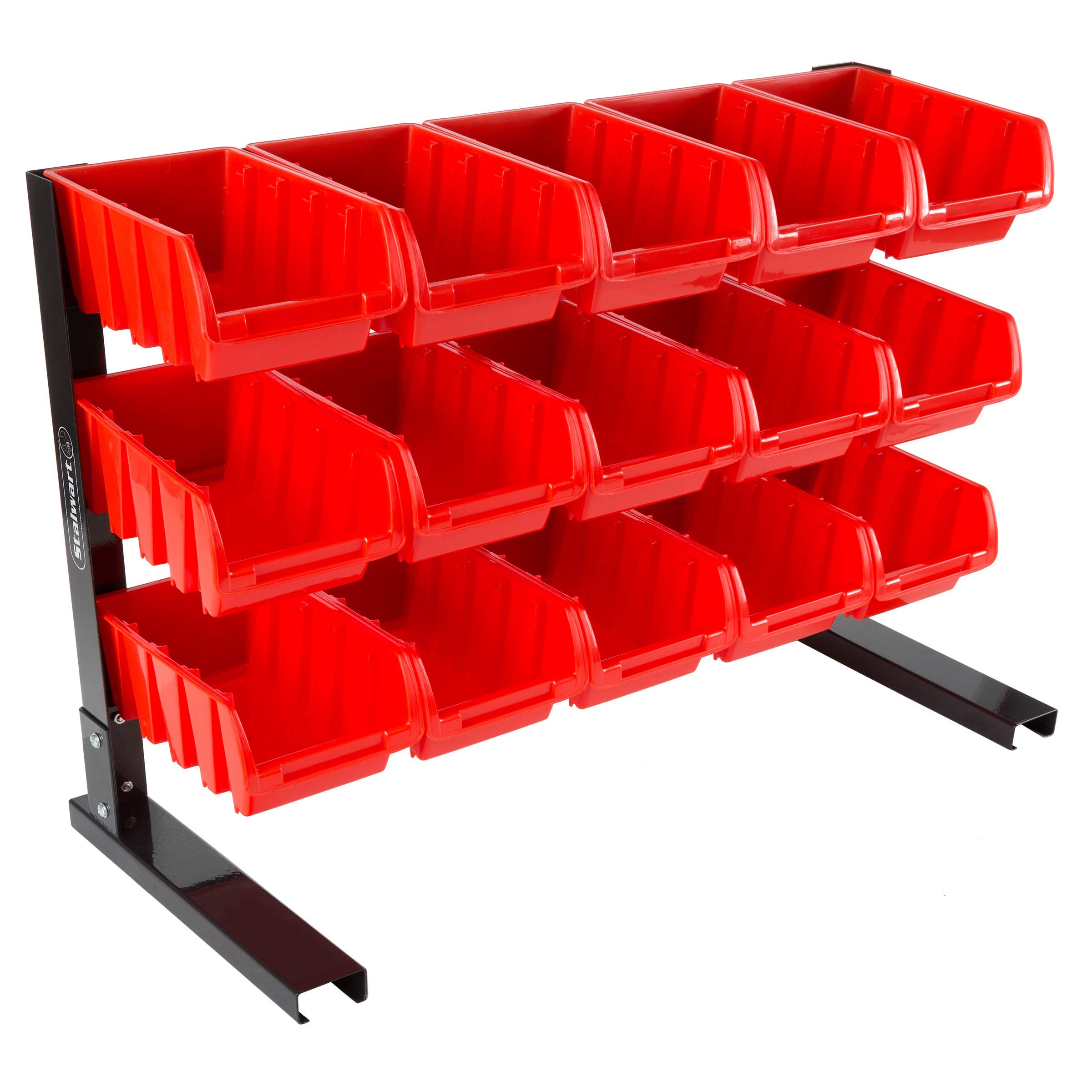 Stalwart 15 Bin Storage Rack Organizer - Heavy Duty Carbon Steel with Stackable Plastic Drawers for Tools, Hardware, Crafts & Office Supplies | Garage, Workshop & Home Organization Solution