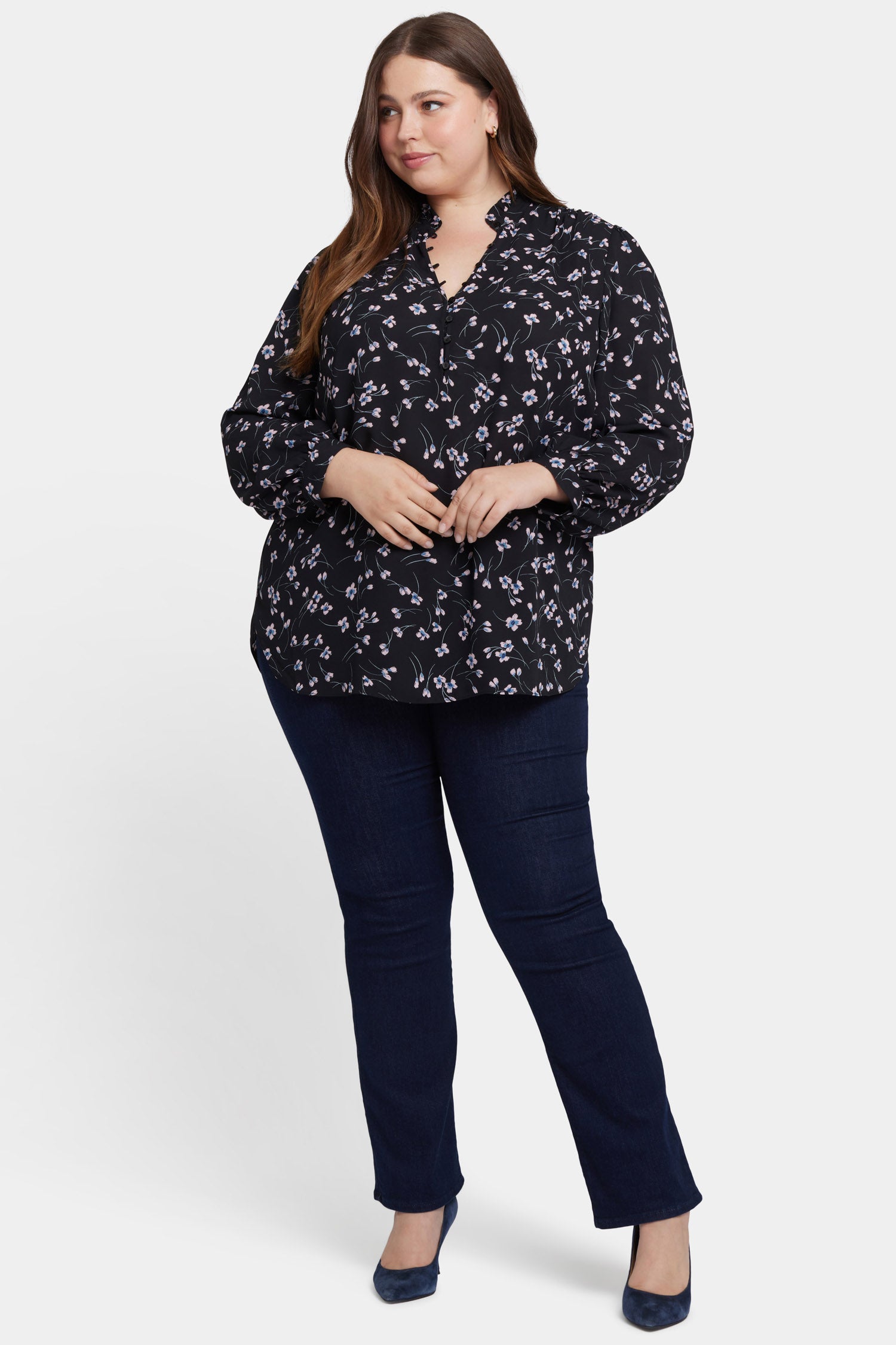 Plus Size Hannah Blouse with Cascade Petals - Flowy Women's Tops for Work, Date Night & Special Occasions