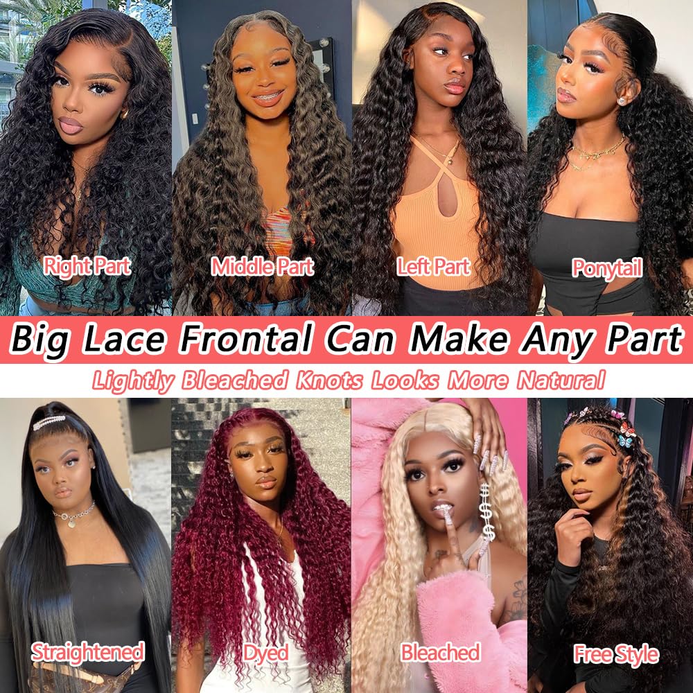 30 Inch Deep Wave Lace Front Wigs Human Hair - Pre Plucked 13x6 HD Lace Frontal Wig 180% Density - Glueless Deep Curly Human Hair Wig for Black Women - Perfect for Daily Wear, Cosplay & Special Occasions