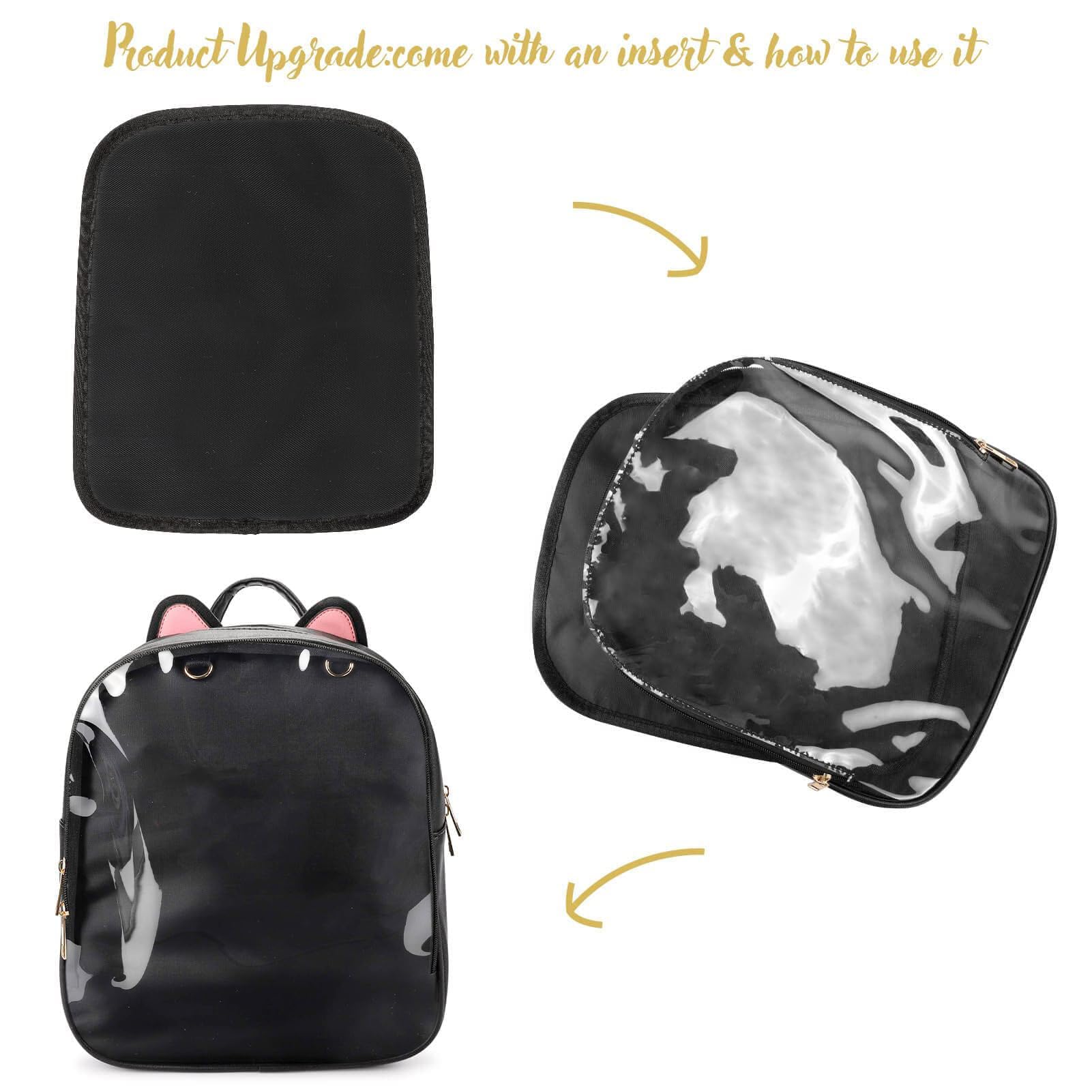 STEAMEDBUN Anime Ita Bag Backpack with Clear Insert Pocket - Cat Ears Pin Display Backpack for Collectors | Perfect for Cosplay, Conventions & Kawaii Fashion Accessories
