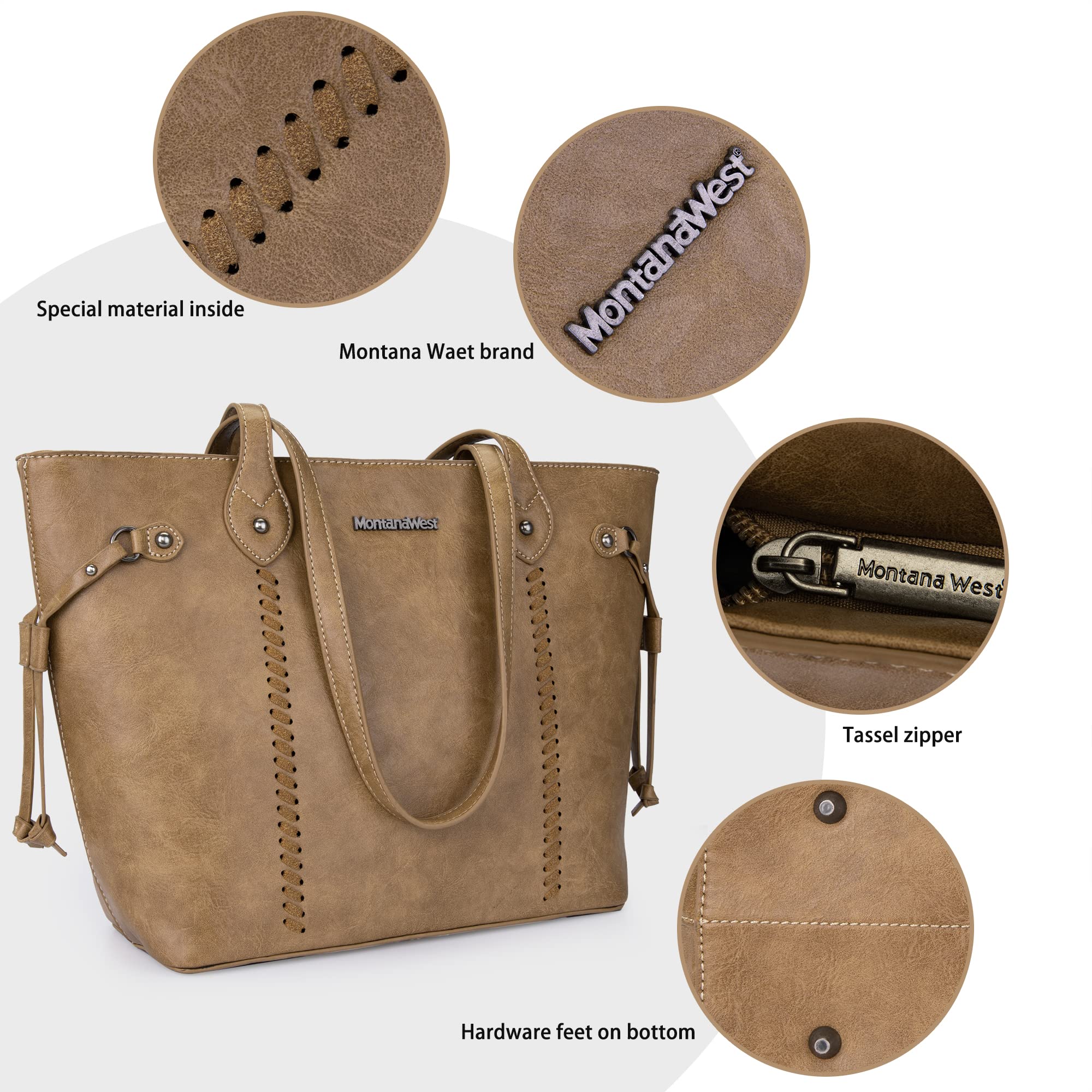Montana West Large Tote Bags for Women - Stylish Woven Leather Purse with Secure Zipper Closure | Perfect for Work, Travel & Everyday Use