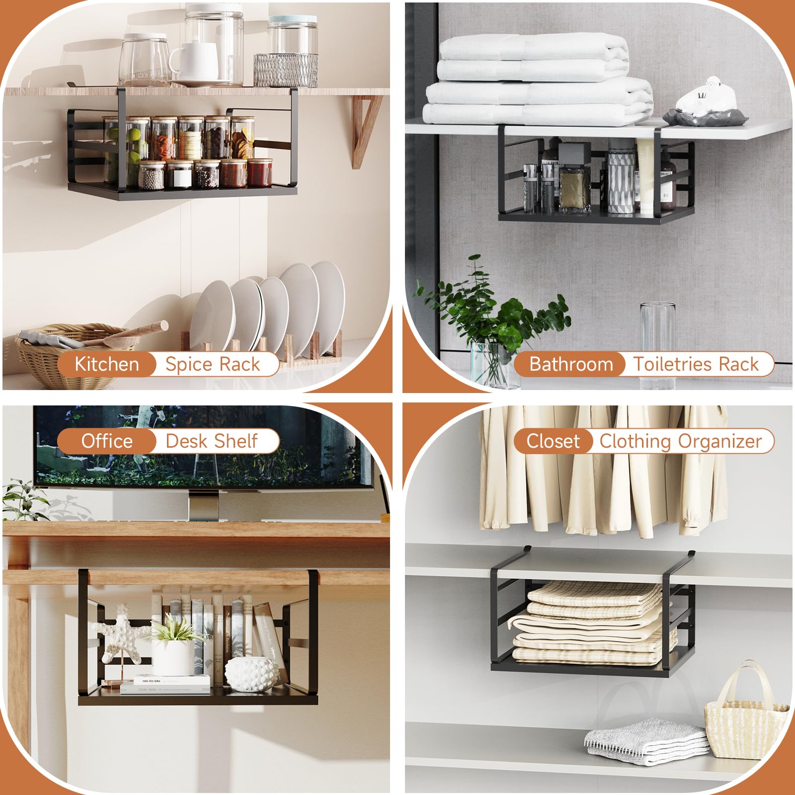 PEKGRIL 2 Pack Large Under Shelf Baskets - Heavy Duty Metal Slide-in Hanging Storage Organizer for Kitchen, Pantry, Office, Bathroom | Space Saving Cabinet & Shelf Organizer for Spices, Books, Toiletries & More