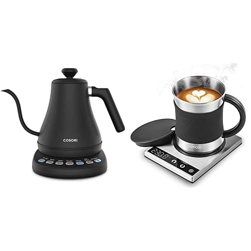 COSORI Electric Gooseneck Kettle with 5 Temperature Presets - 100% Stainless Steel Interior & Base - Includes Coffee Mug Warmer & Set - Perfect for Pour Over Coffee, Tea Brewing & Home Office Use - Ideal Gift for Coffee Lovers