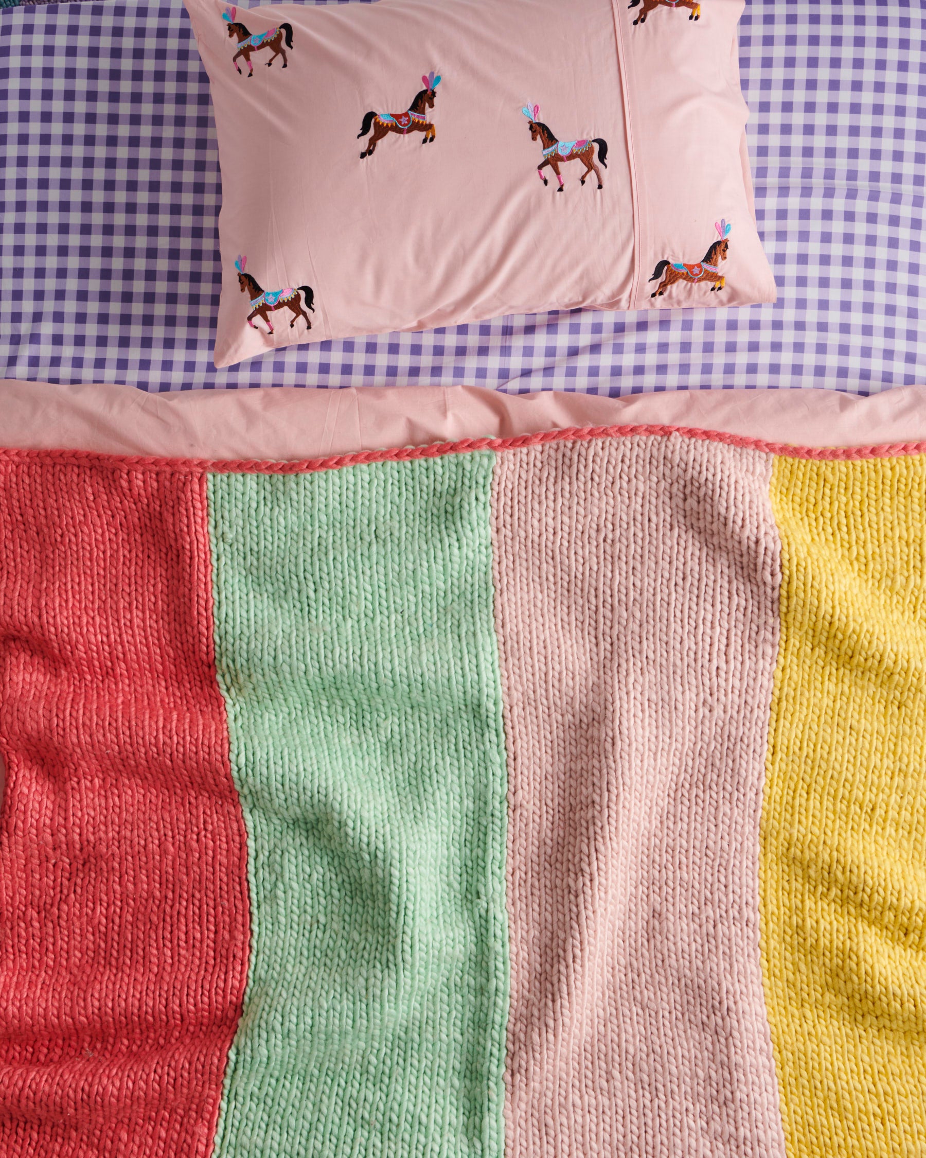 Circus Pony Embroidered Cotton Pillowcase - Soft & Breathable Bedding for Kids' Room Decor, Nursery, or Themed Birthday Party