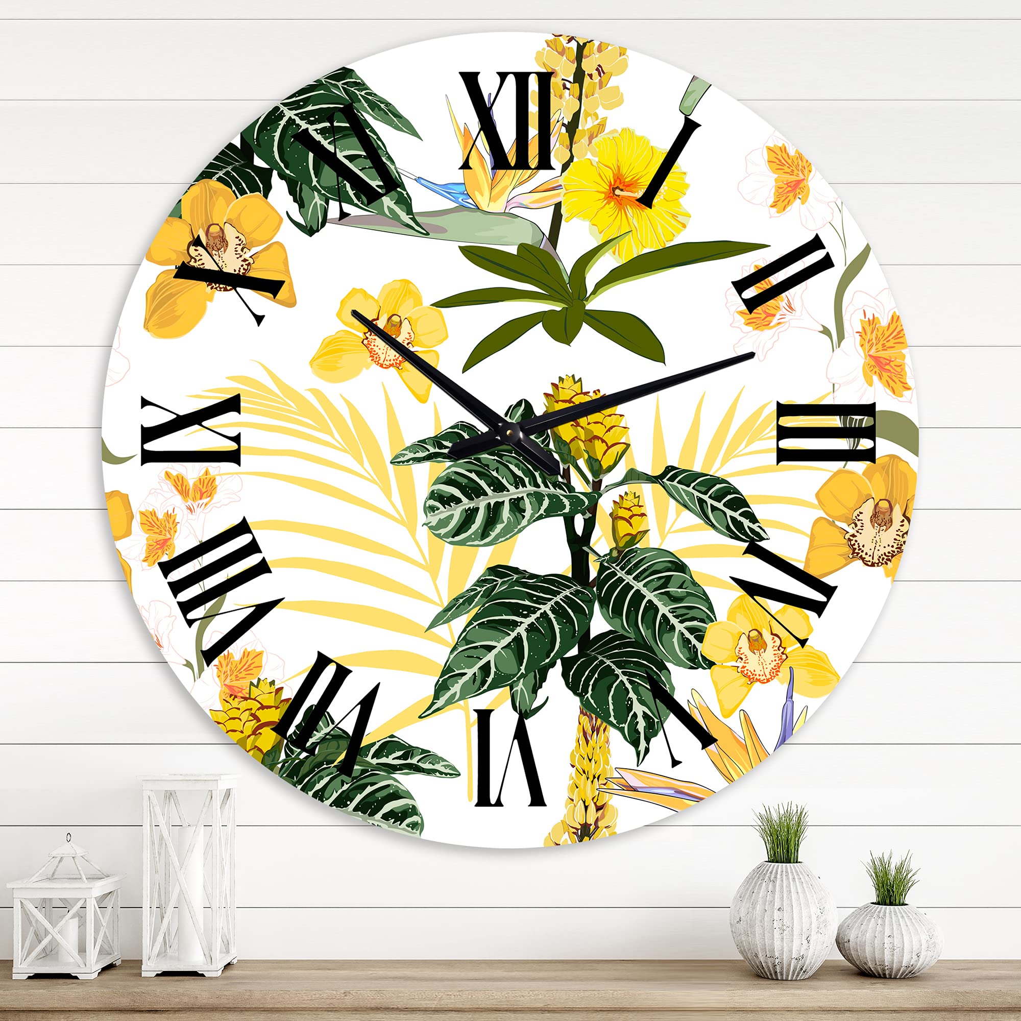 Modern Floral Wall Clock - Large Botanical Design for Living Room Decor | Stylish Home & Office Wall Art | Perfect for Farmhouse, Bedroom, and Kitchen Décor