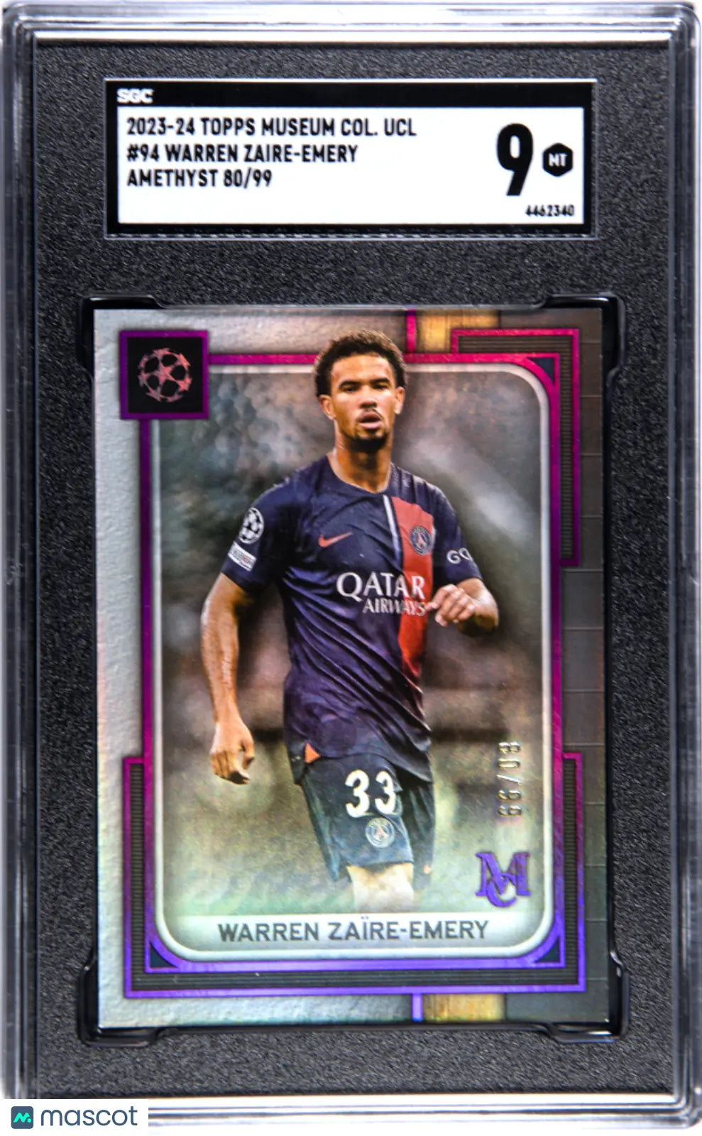 2023 Topps Museum Collection UCL Warren Zaire Emery Amethyst SGC 9 /99 - Rare Football Trading Card for Collectors & Fans - Perfect for Display, Investment & Sports Memorabilia Collections