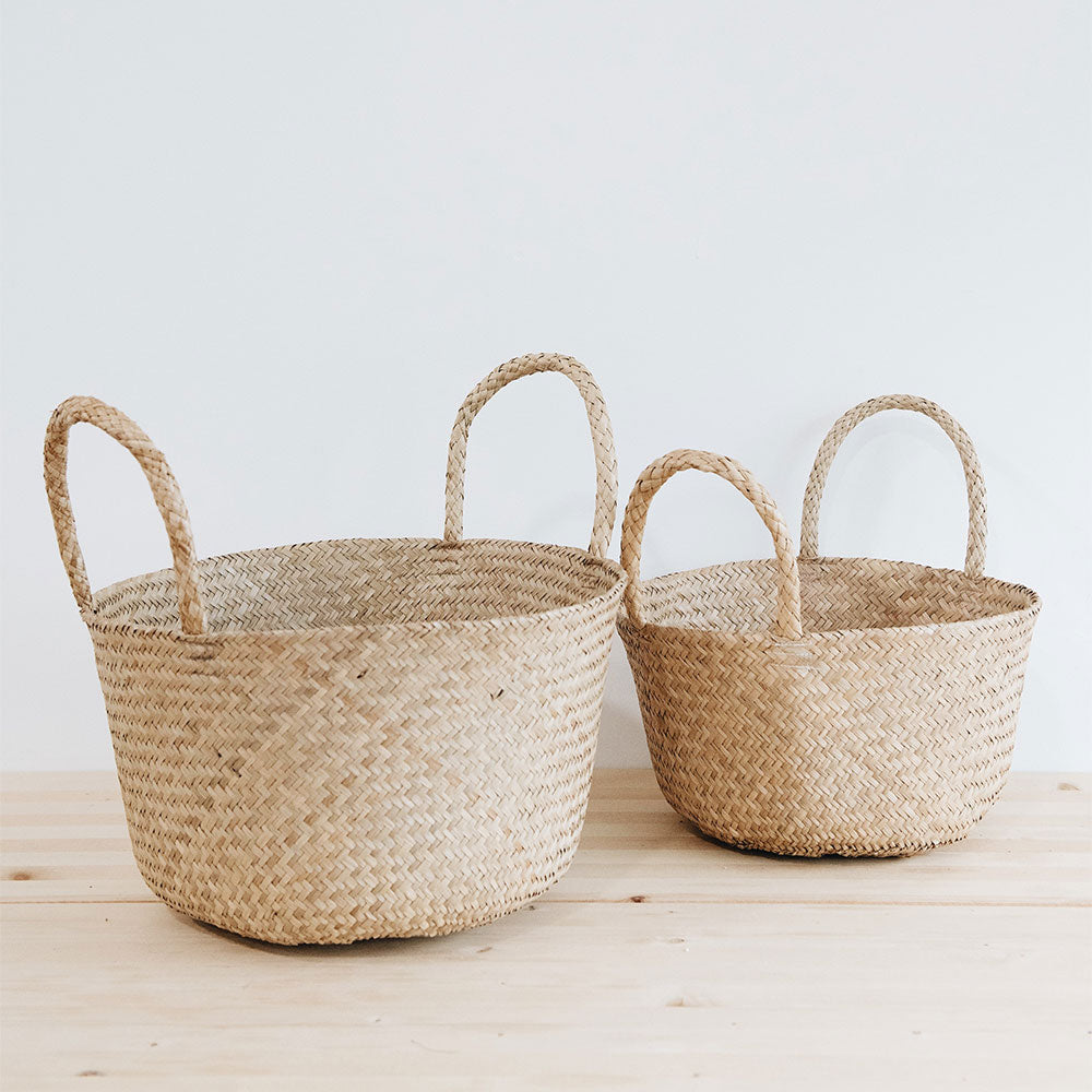 Handwoven Storage Basket with Handles - Natural Fiber Floor Basket for Home Organization, Laundry, Toys & Blankets | Perfect for Living Room, Bedroom & Nursery Decor