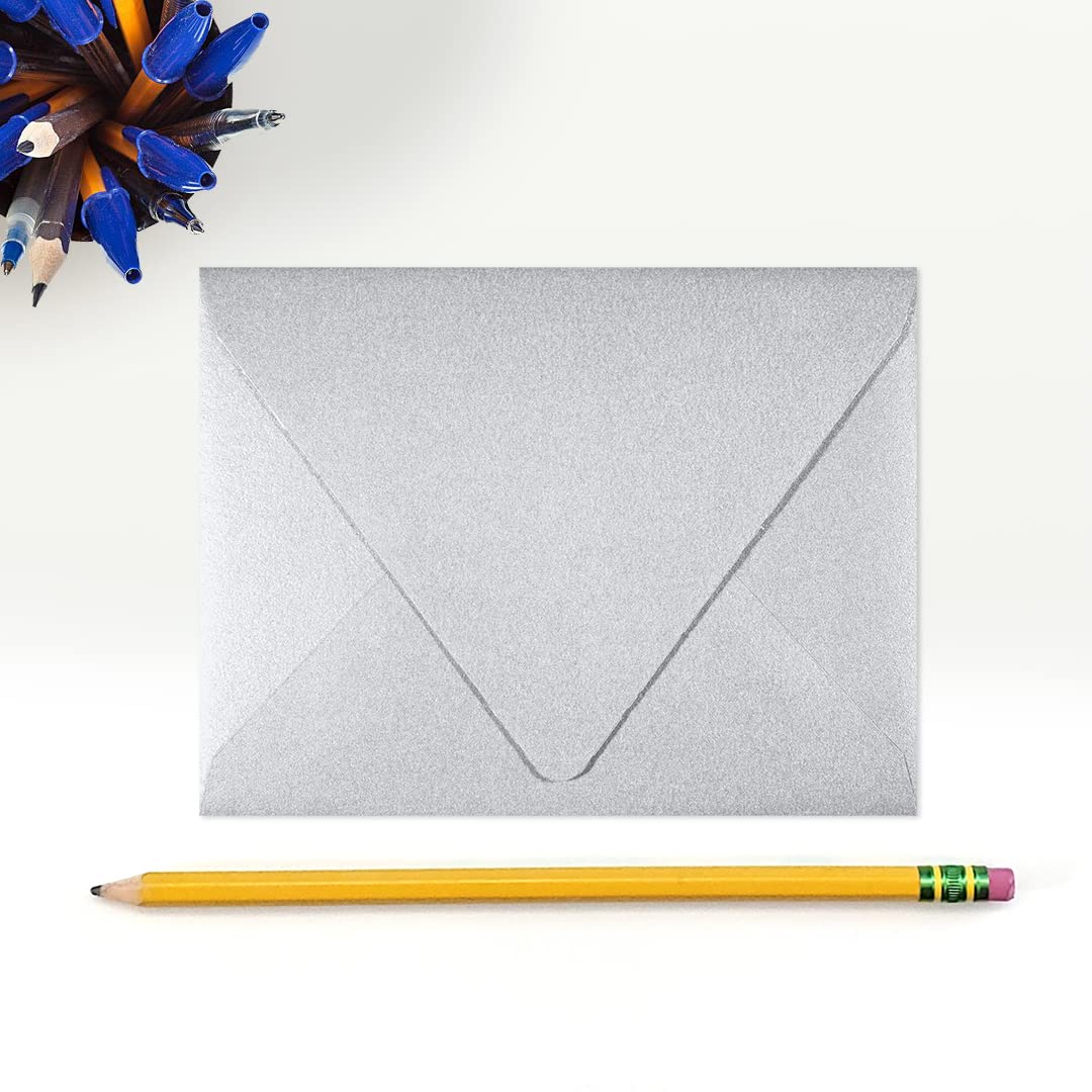 Premium A2 Contour Flap Envelopes (4 3/8 x 5 3/4 Inches) - 1000 Pack Silver Metallic Business Envelopes for Wedding Invitations, Greeting Cards & Professional Correspondence