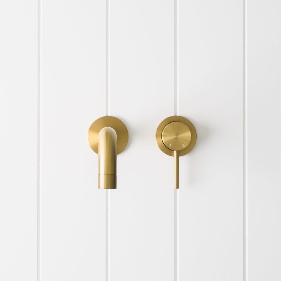 Sydney Wall Spout with Wall Mixer in Brushed Brass Finish - Perfect for Modern Bathroom and Kitchen Faucet Installations