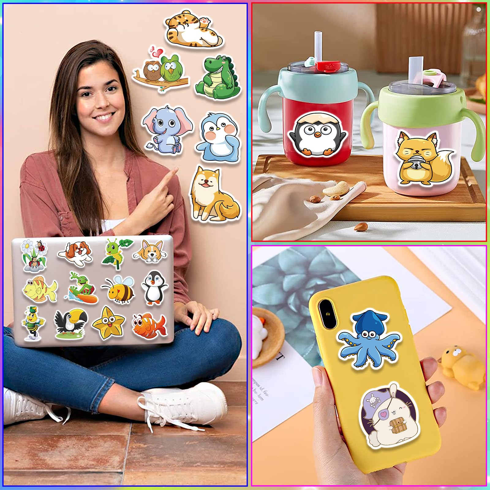 300 Pcs Cute Animal Stickers for Kids - Waterproof Vinyl Decals for Water Bottles, Hydroflasks, Phones, Skateboards & Laptops - Aesthetic Sticker Pack for Girls & Teens - Perfect for School, DIY Crafts & Personalizing Accessories