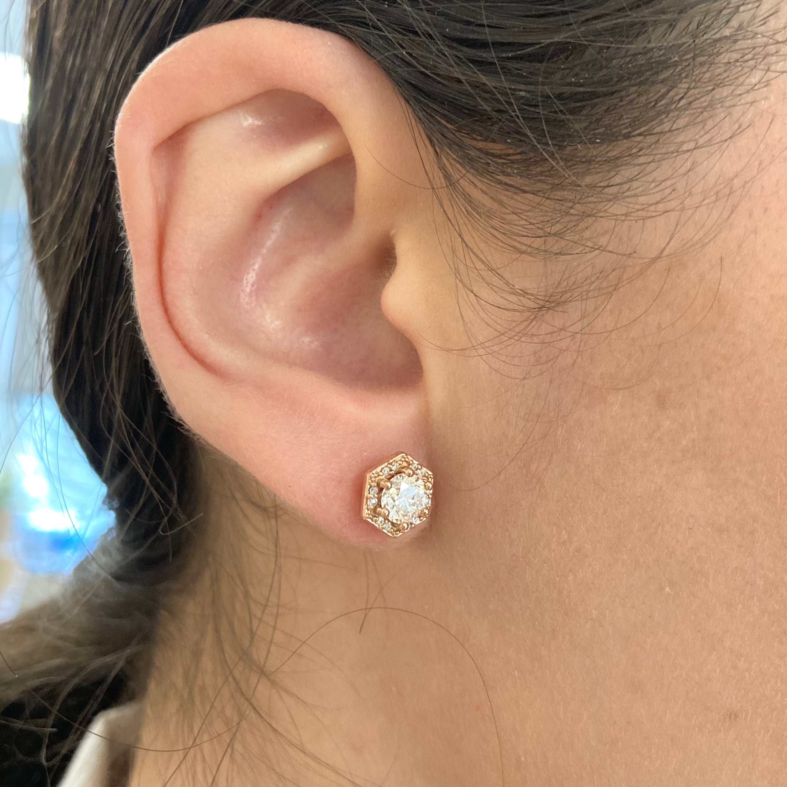 100 Ways' Rose Gold Hexagon Halo Diamond Stud Earrings | 1.05ctw Canadian Diamonds | Perfect for Weddings, Anniversaries & Special Occasions