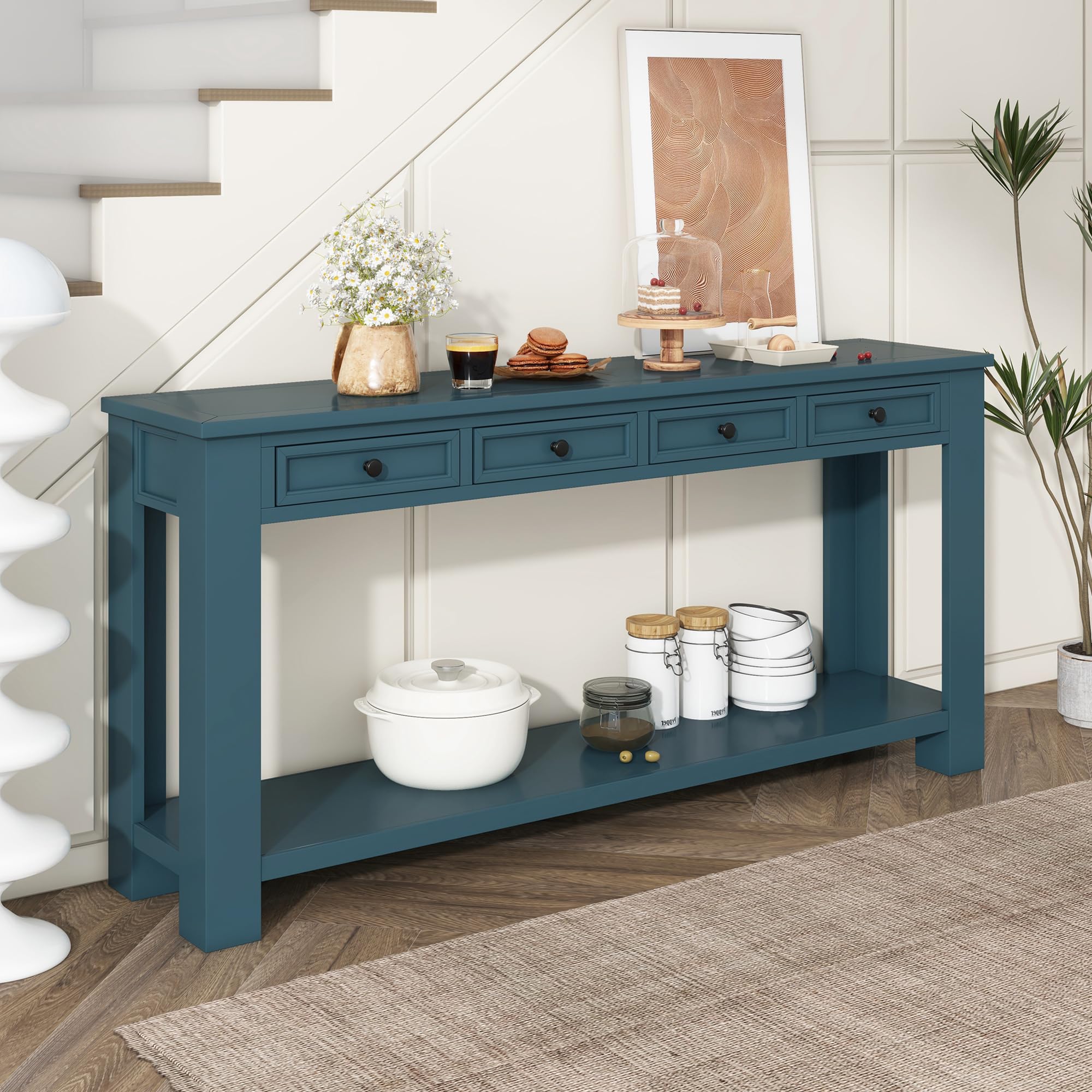LZ LEISURE ZONE Console Table with Storage Drawers & Bottom Shelf - Entryway Sofa Table for Hallway, Living Room (Dark Blue) | Perfect for Small Spaces, Home Decor & Organization