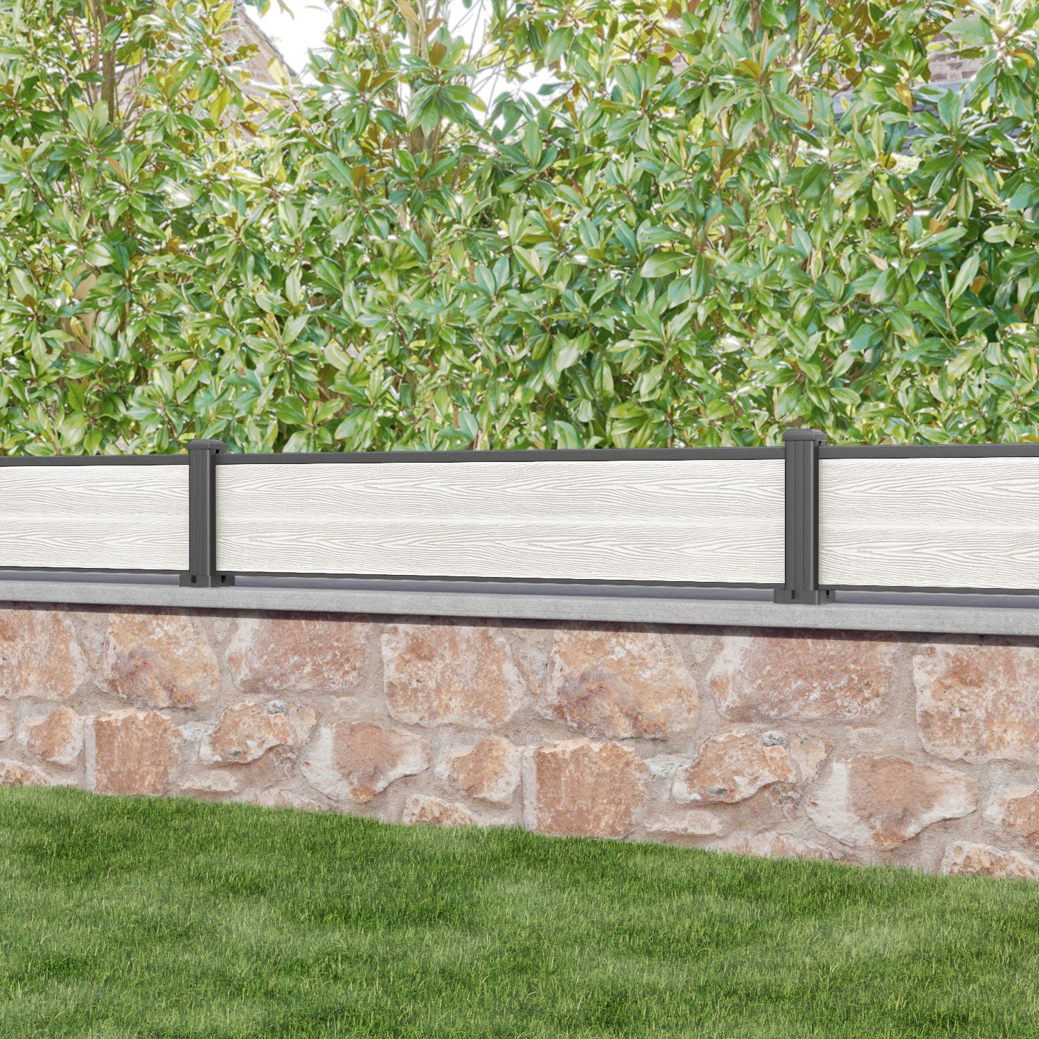 Classic Light Stone Fence Panel with Aluminum Posts - Durable Outdoor Privacy Fence for Backyard, Garden, and Pool Areas