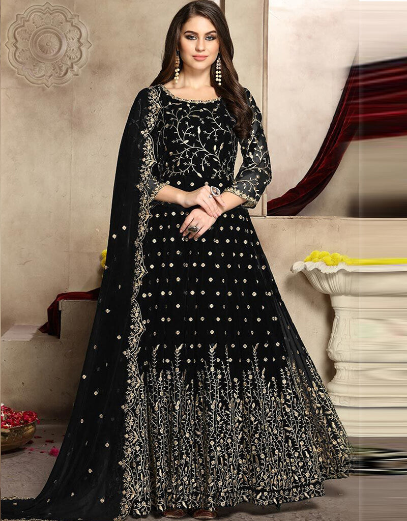 Elegant Black Fox Georgette Anarkali Salwar Suit for Women - Traditional Indian Party Wear for Weddings & Festivals