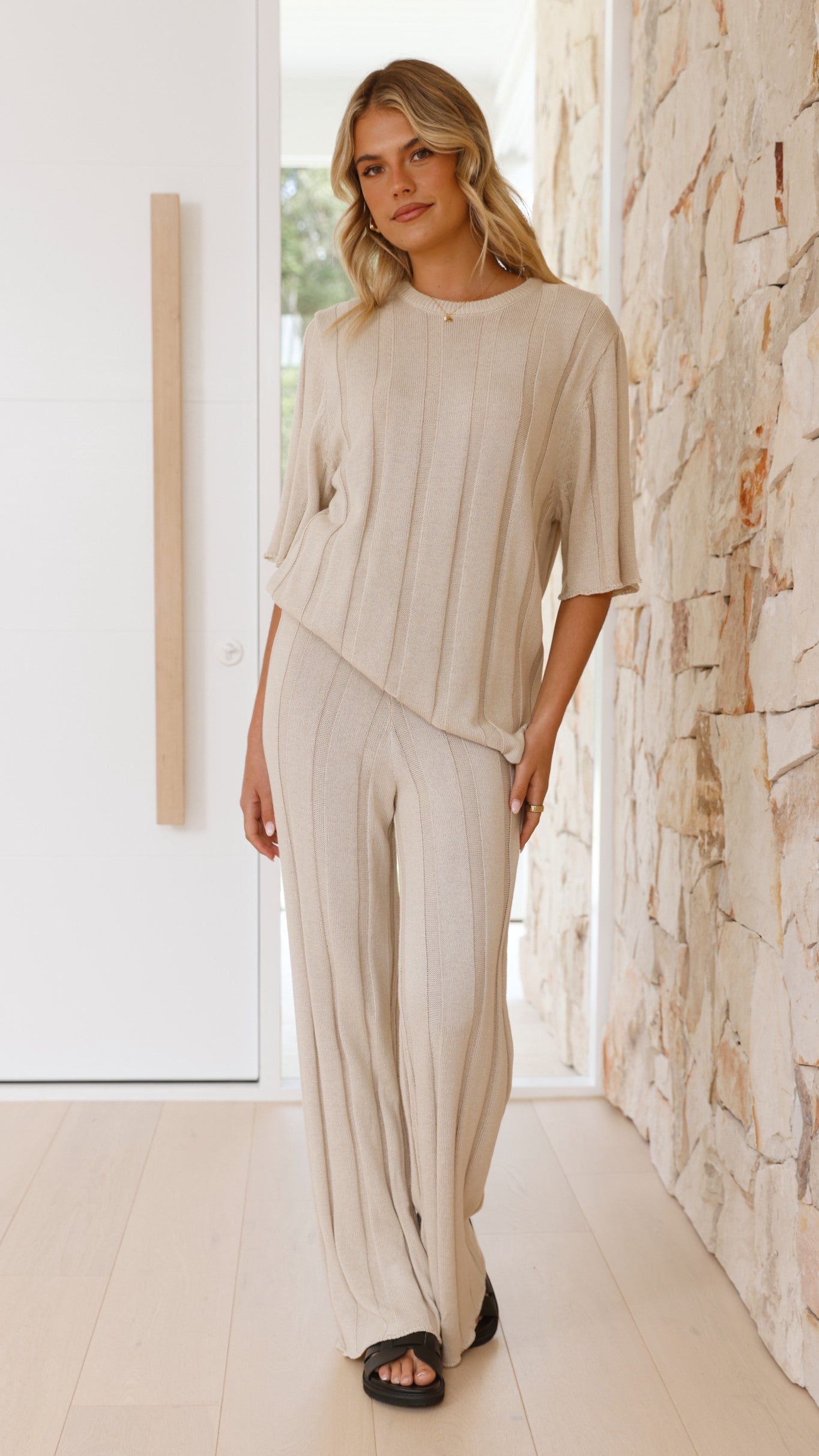 Bayu Knit Pants for Women - Soft Comfortable High Waisted Lounge Pants - Cream Color - Perfect for Yoga, Home Wear and Casual Outfits