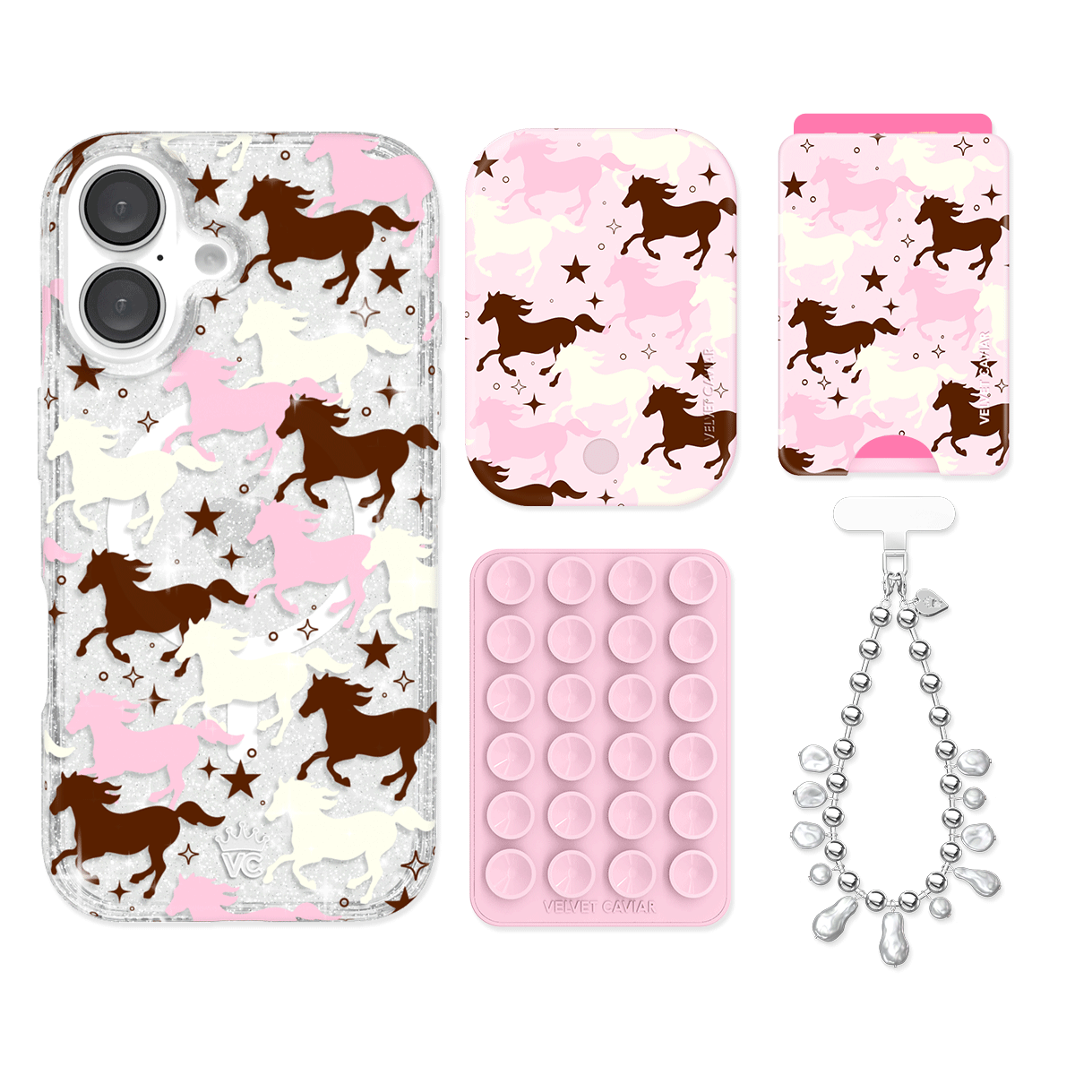 Pink Pony Glitter iPhone Case with Wallet - Cute Sparkly Phone Cover for iPhone 13/14/15 Pro Max - Perfect for Girls, Teens & Women - Great for Parties, Travel & Everyday Use