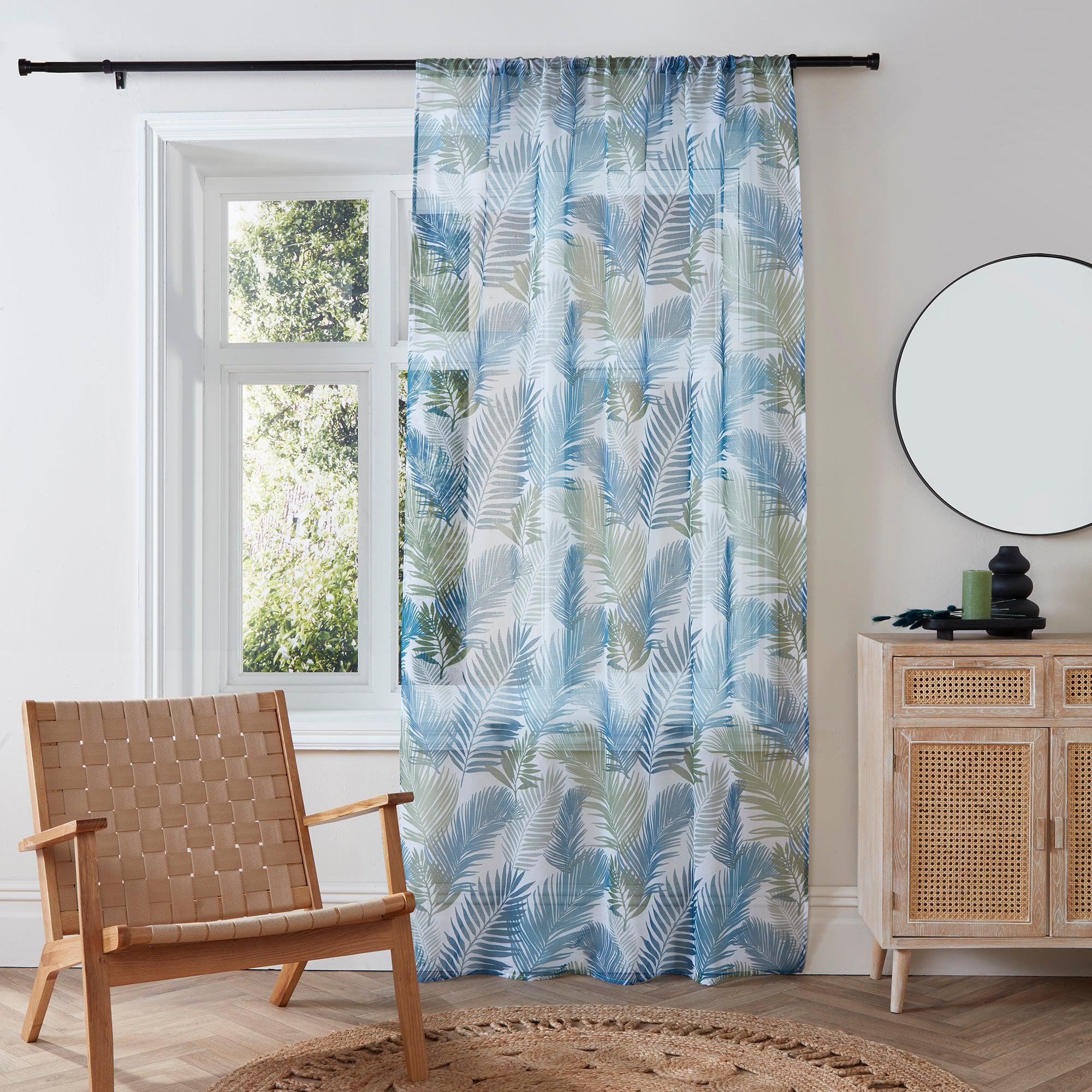 Fusion Tropical Voile Panel Curtain - Teal Blue Sheer Window Drape for Living Room, Bedroom & Patio Decor
