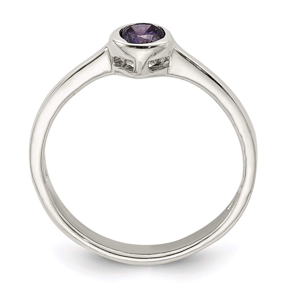 925 Sterling Silver Cubic Zirconia Ring for Women - Purple Round Bezel Jewelry Gift for Her | Engagement, Anniversary