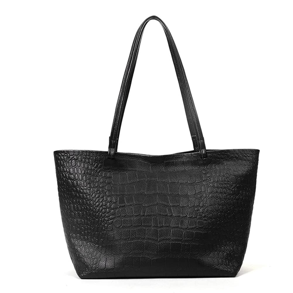 Genuine Leather Tote Bag for Women - Crocodile Embossed Shoulder Purse, Soft & Spacious Satchel - Perfect for Work, Travel & Everyday Use
