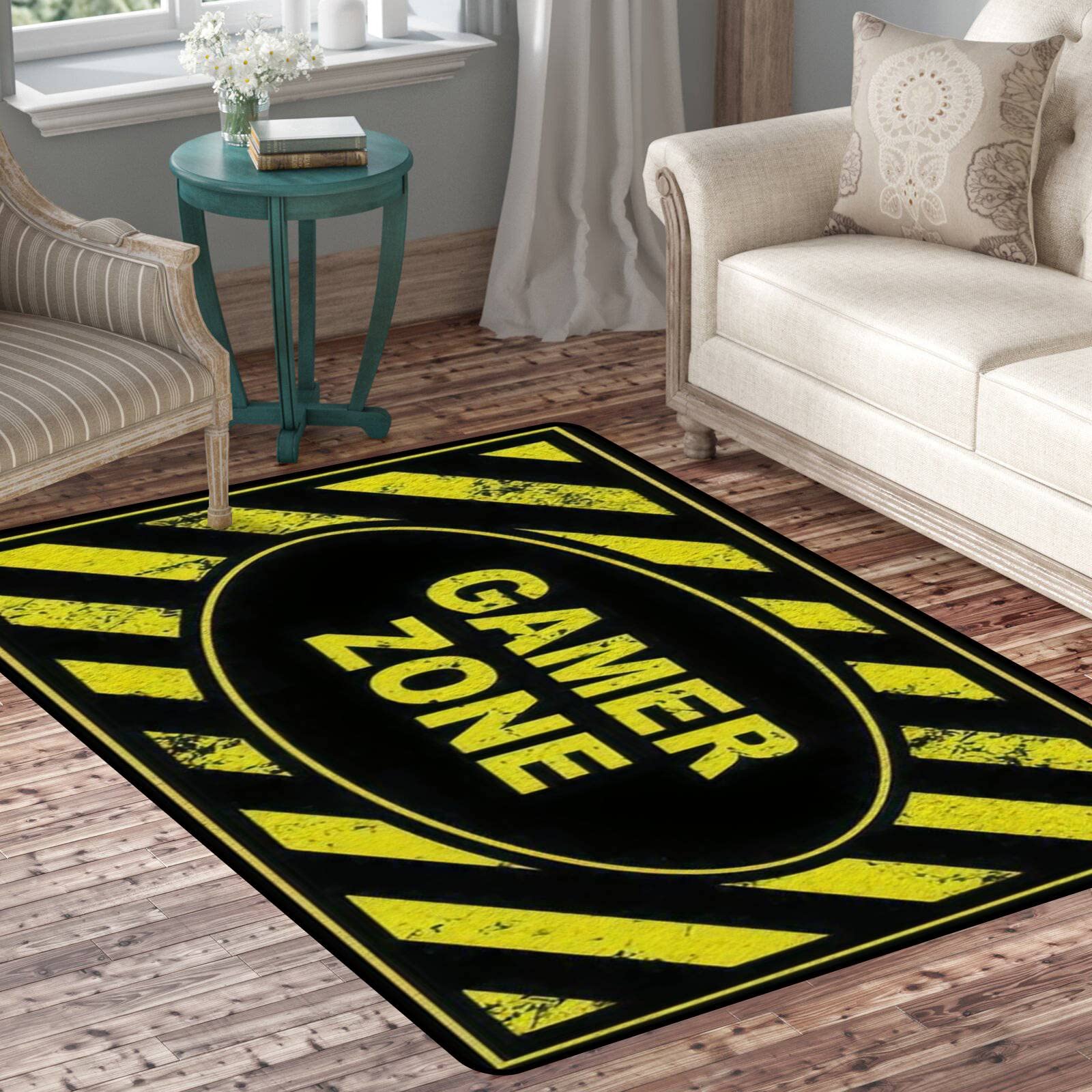 Non-Slip Soft Fluffy Shaggy Carpet - Gamer Zone Sign Area Rug for Living Room, Nursery & Yoga | Indoor/Outdoor Floor Mat for Home Decor, Gaming Room & Kids Play Area
