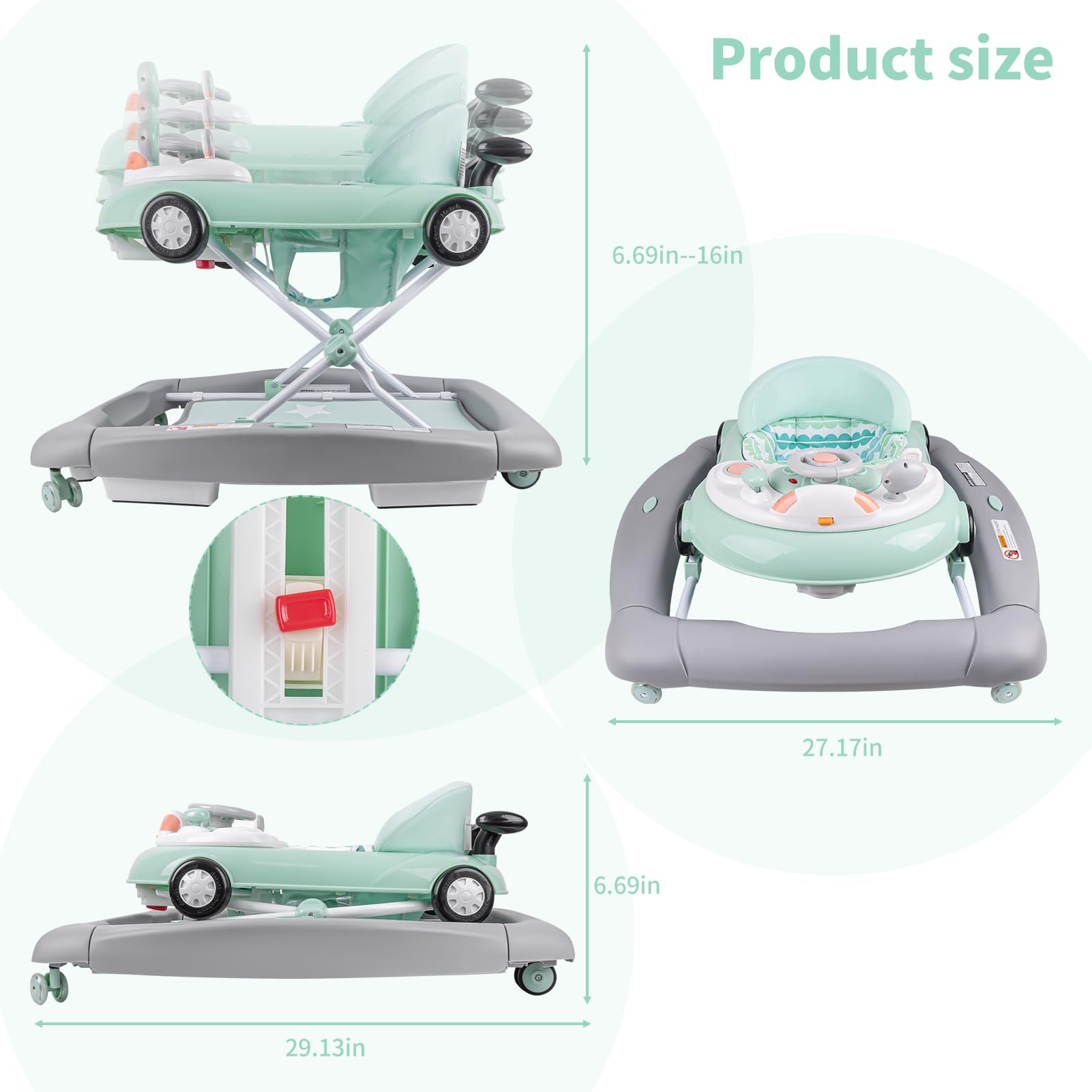 Best 5-in-1 Baby Walker with Wheels - Adjustable Height & Speed Control, Musical Activity Center for Infants 7-18 Months (Green) - Perfect for Learning to Walk, Playtime & Indoor Exploration