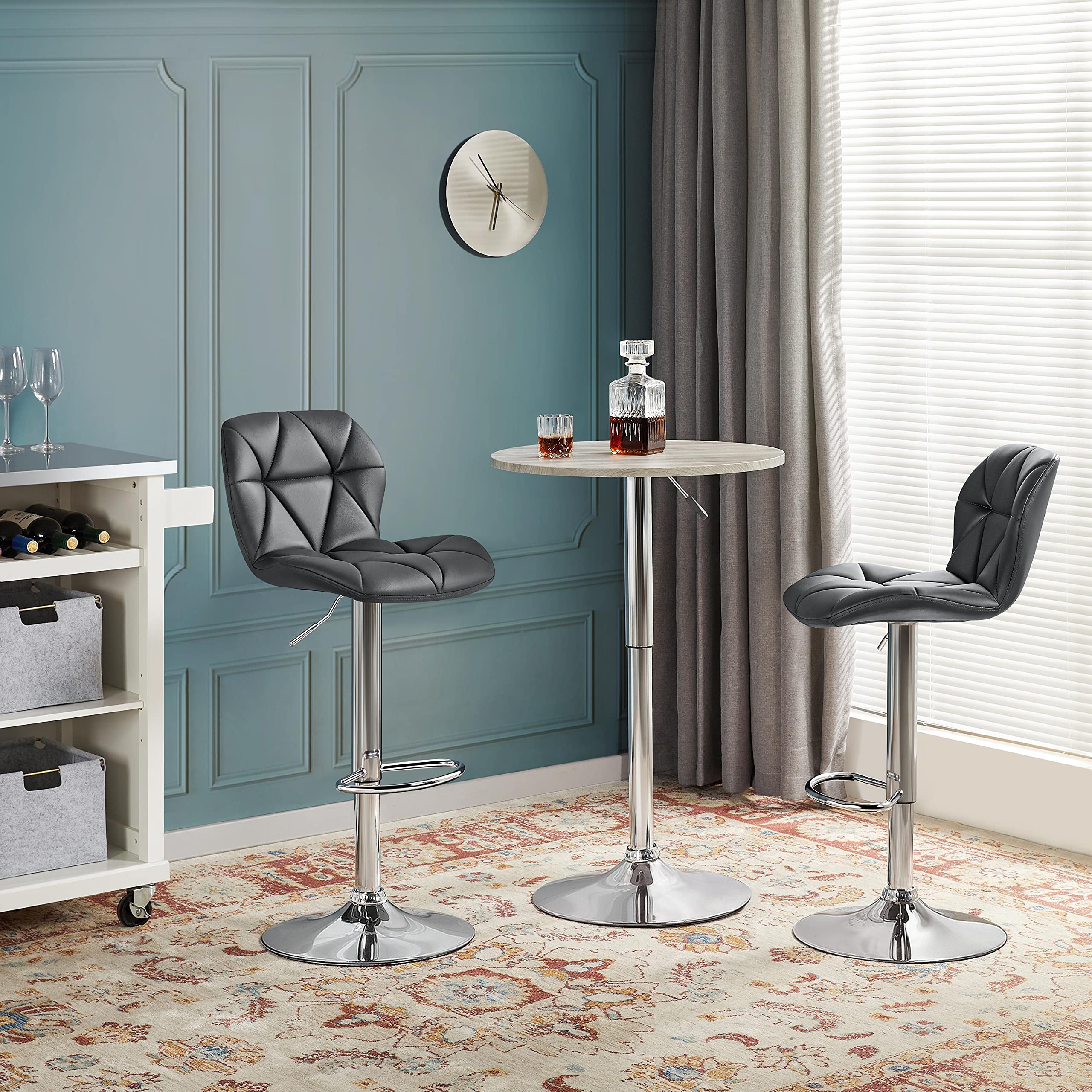 Topeakmart 2-Piece PU Leather Bar Stools Set - 360° Swivel Counter Height Bar Chairs with Backrest, Grey - Perfect for Home Kitchen, Breakfast Nook, and Entertainment Areas