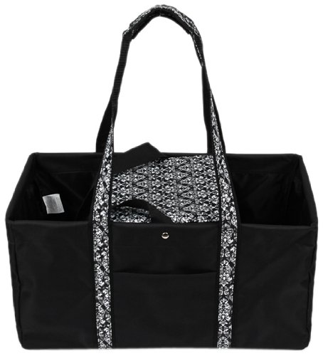 Sachi Fashion Insulated Lunch Tote Bag with Cooler Compartment - Black & White Damask Pattern - Perfect for Work, School, Picnics & Outdoor Activities