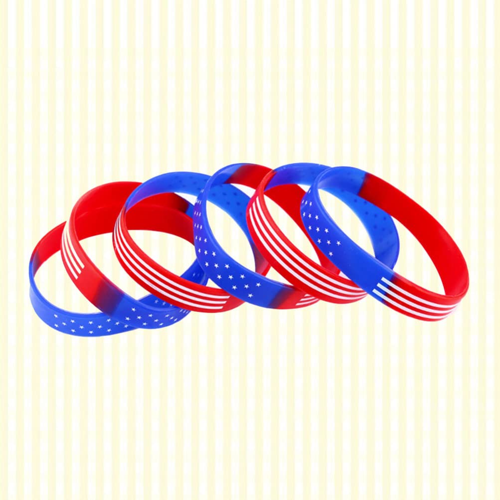 Amosfun 20pcs American Flag Silicone Wristbands - Patriotic Rubber Bracelets for Men & Women, Unisex Sports Bands for Running, Gym, Workouts & Outdoor Activities - USA Flag Pattern Wristbands for Fitness, Sports Events & Daily Wear