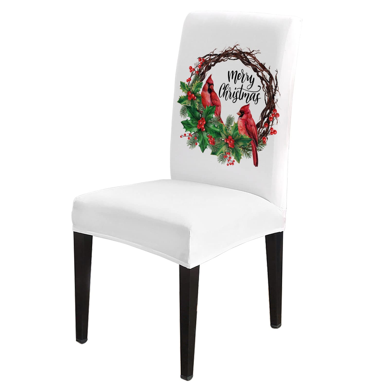 8 Pack Stretch Dining Room Chair Covers - Christmas Winter Bird Wreath Floral Design, Washable Elastic Seat Protectors for Kitchen, Office & Home Decor | Perfect for Holiday Parties, Family Gatherings & Daily Use