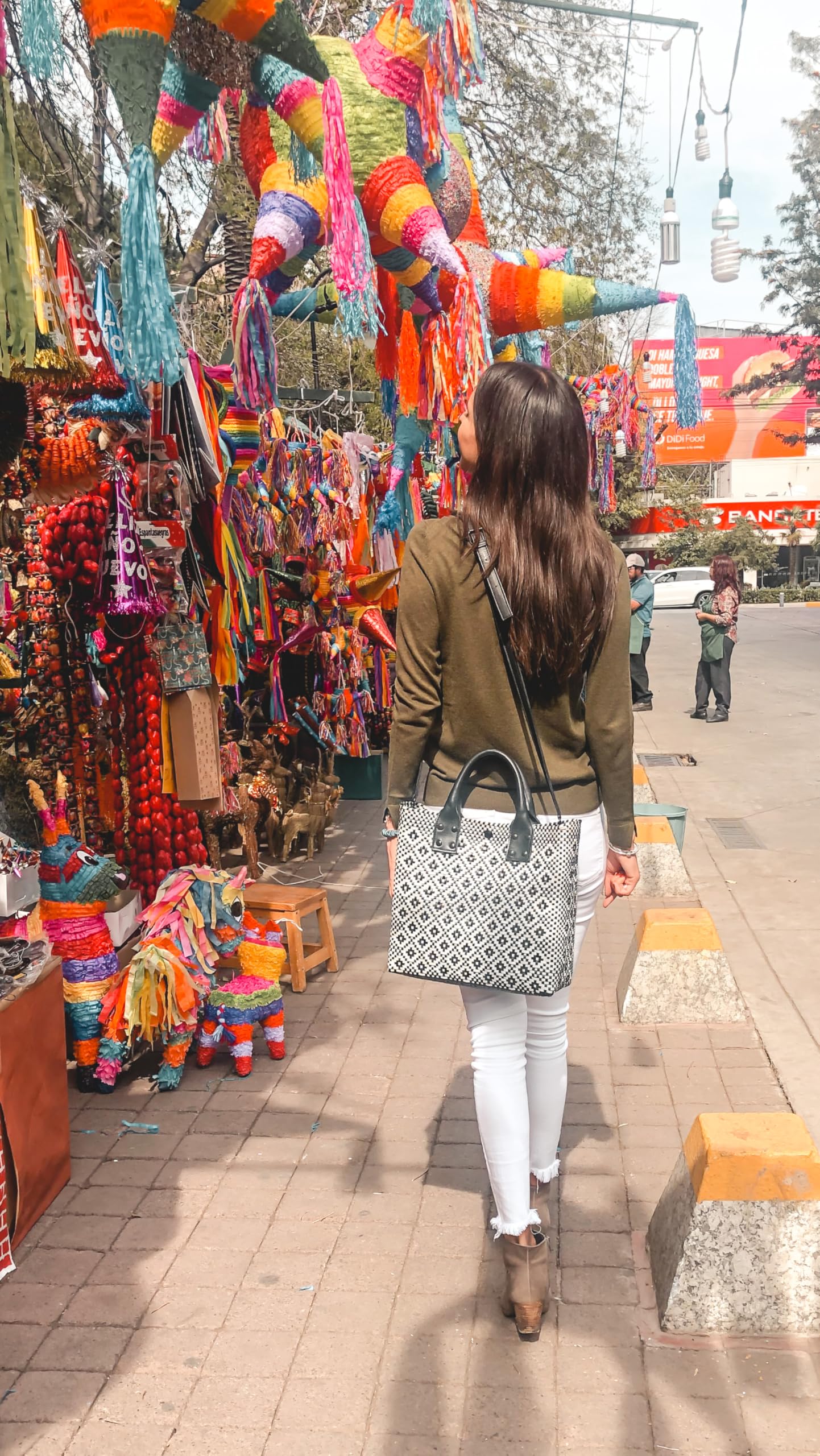 Eco-Friendly Panda Large Woven Crossbody Bag - Black Leather Handles & Adjustable Strap, Handmade Recycled Plastic Purse | Mexican Oaxaca Style Tote for Women | Perfect for Summer, Work & Everyday Use | Casual Outings, Beach Trips & Office Commute